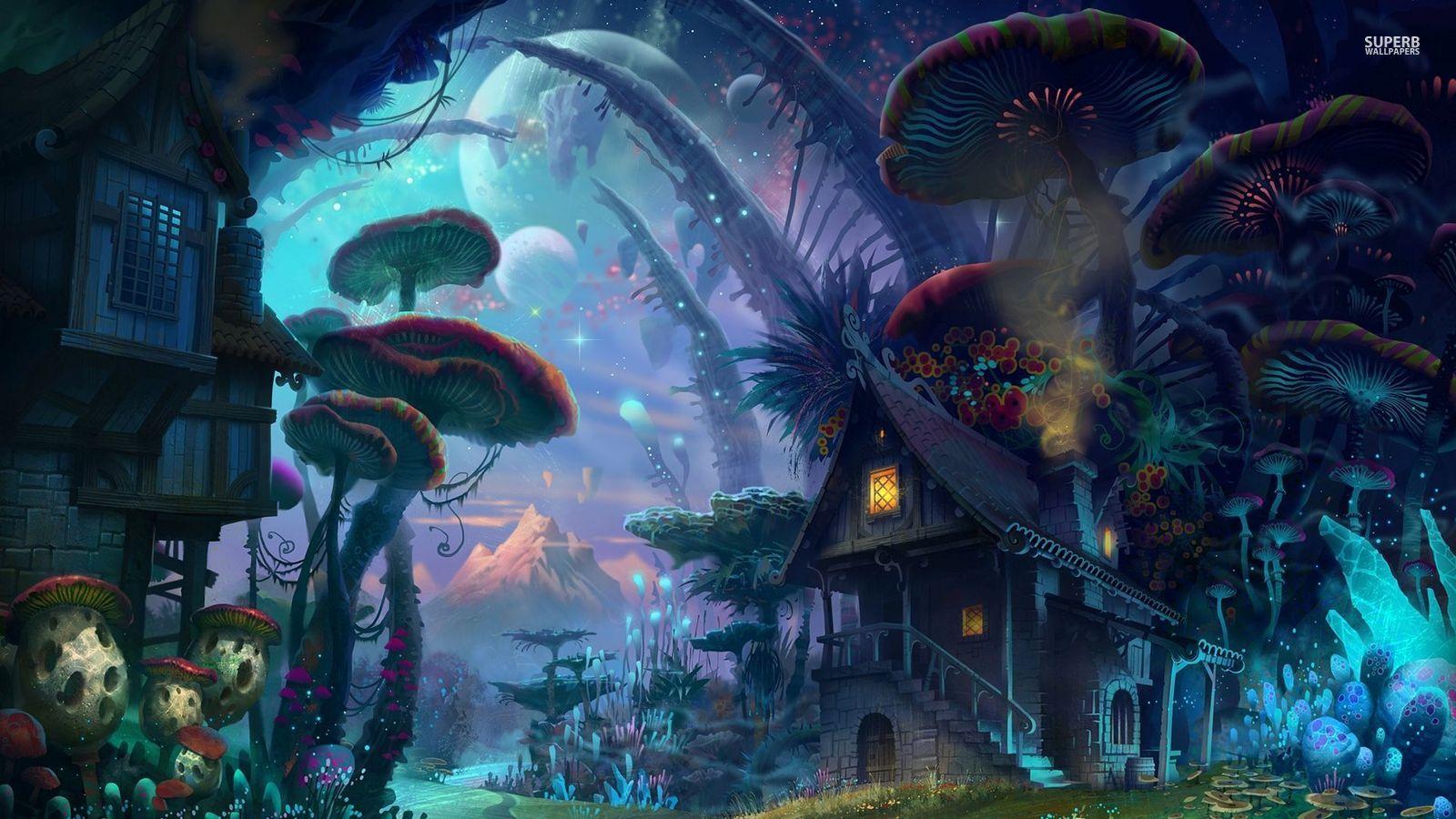 Fantasy image Mushroom Village HD wallpaper and background photo