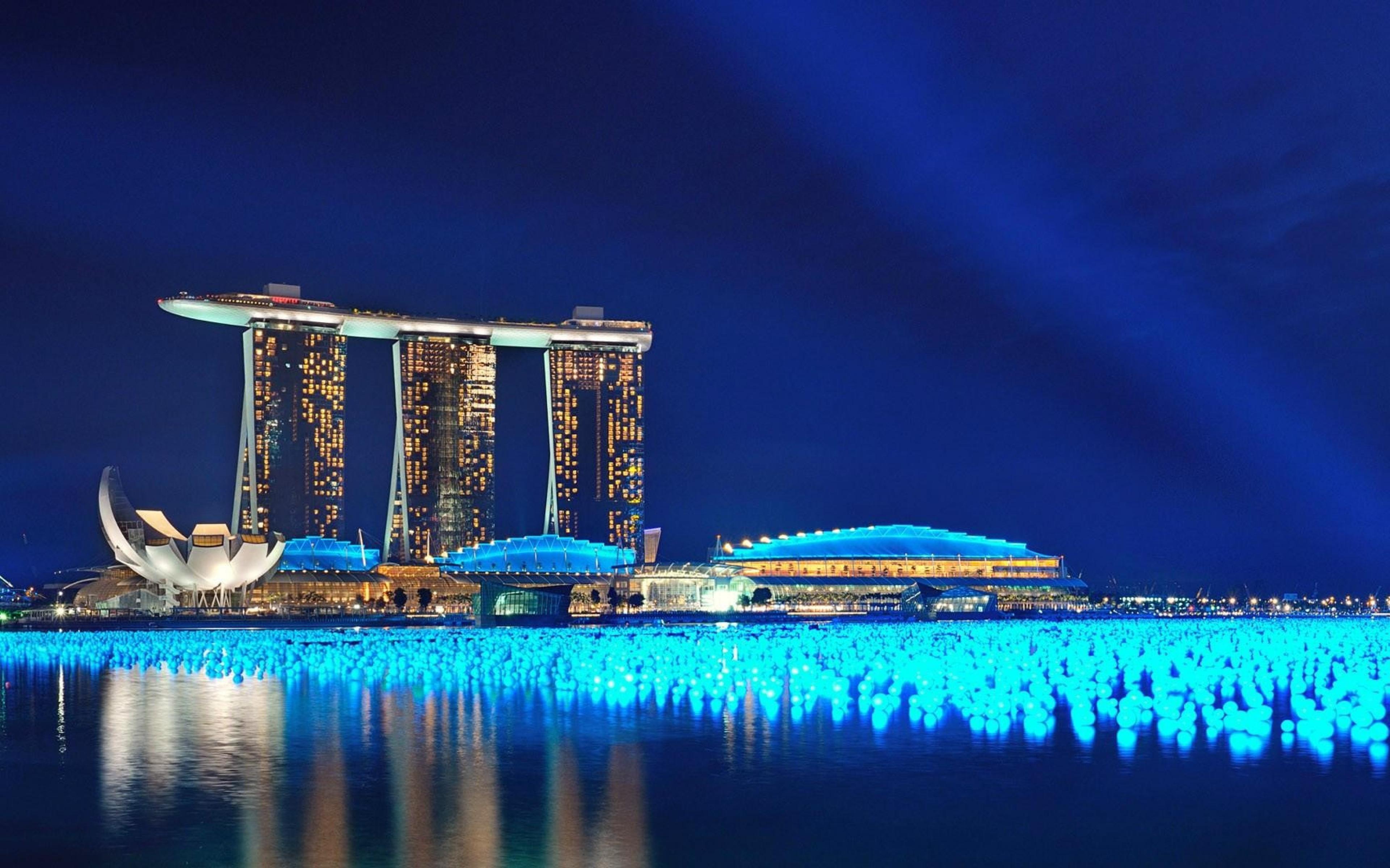 Marina Bay Sands Singapore Architecture Building Night HD Background