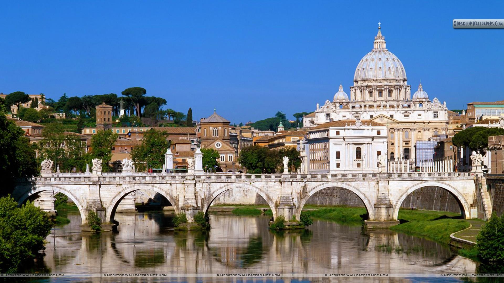 The Vatican Seen Past the Tiber River, Rome, Italy Wallpaper