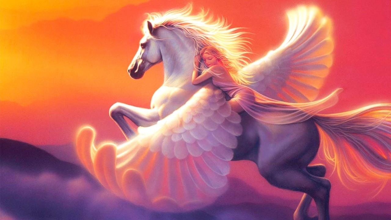 Woman Blonde Dreaming Pegasus wallpaper. Woman Blonde Dreaming