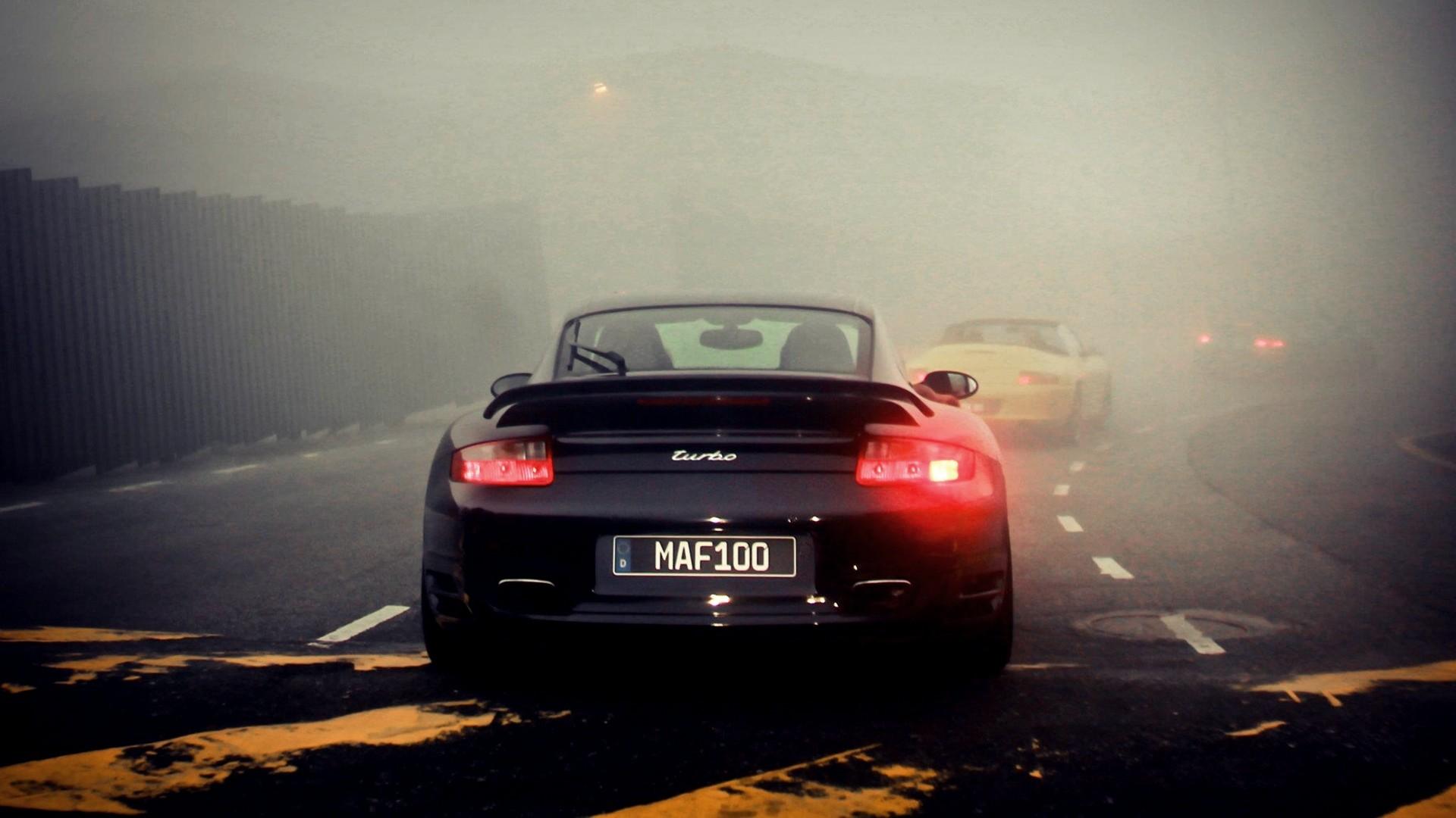 black, yellow, fog, Porsche 911 Turbo wallpaper