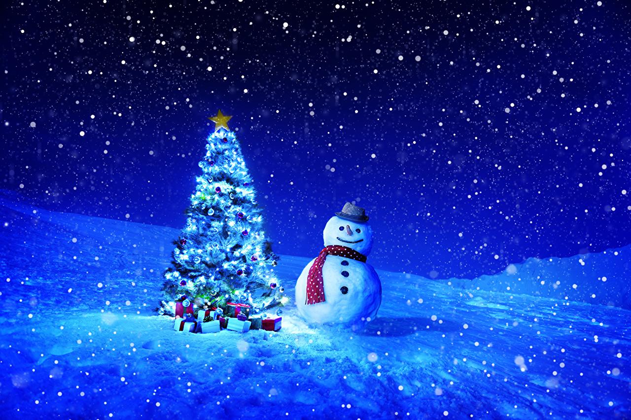 Wallpaper Christmas Winter New Year tree Sky Snow Snowman Holidays