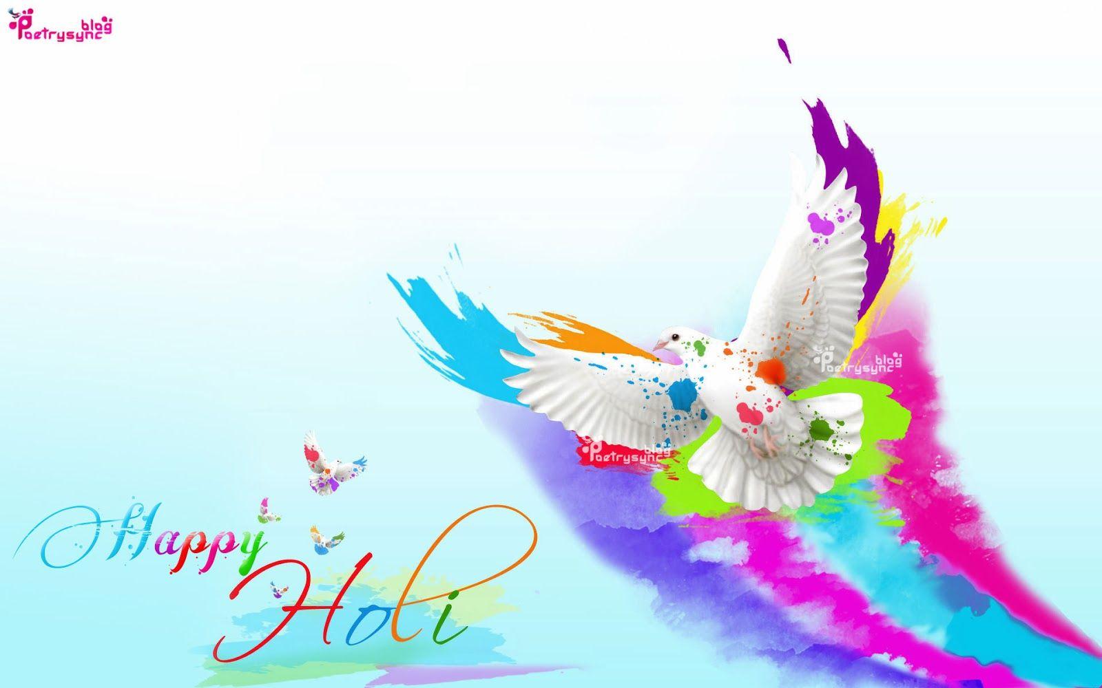 Happy Holi Colorful Pigeon Flying with Gulal Holi Wishes 1920 1200