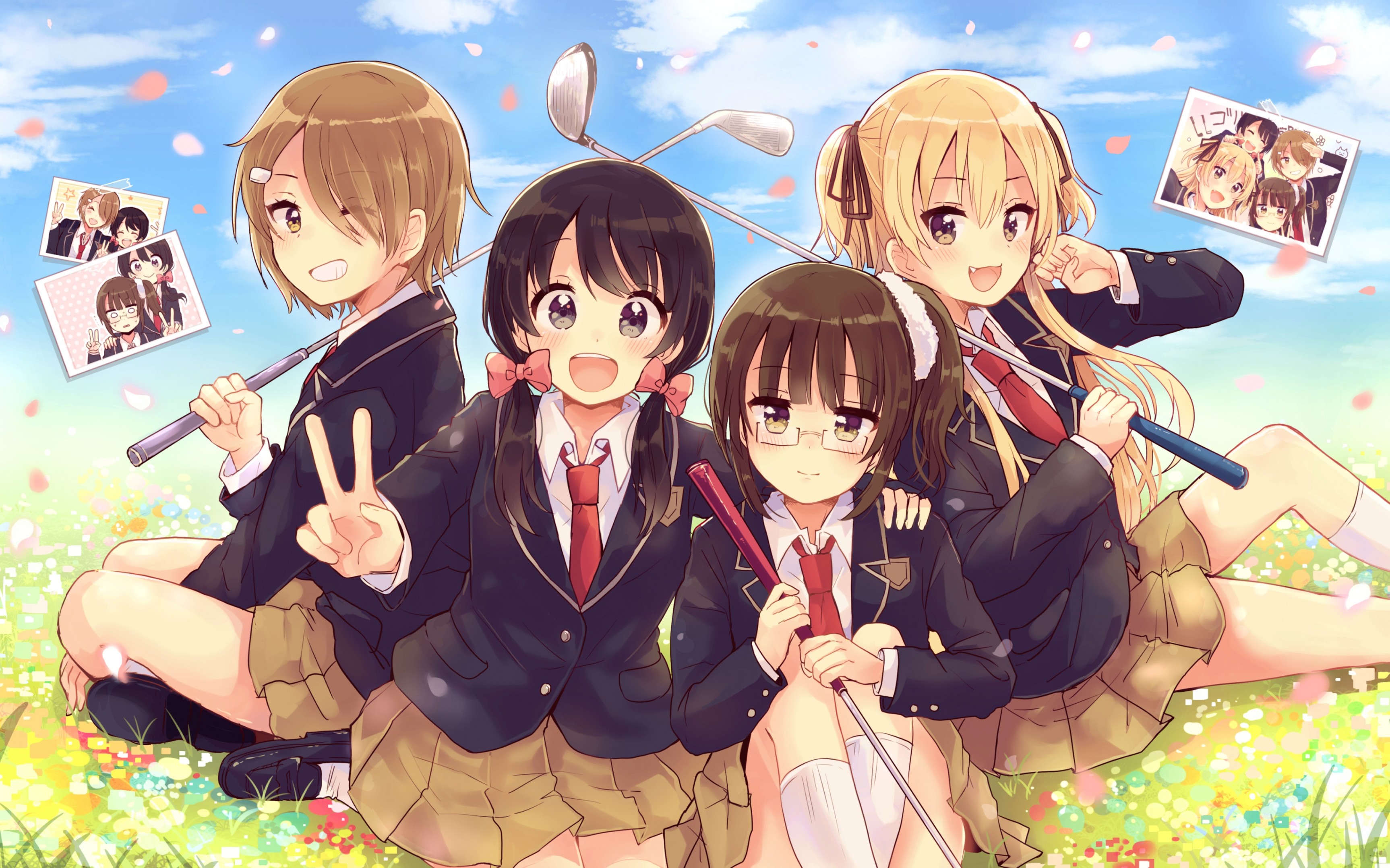 Download 3452x2156 Anime Girls, Friends, Golf, Petals, School