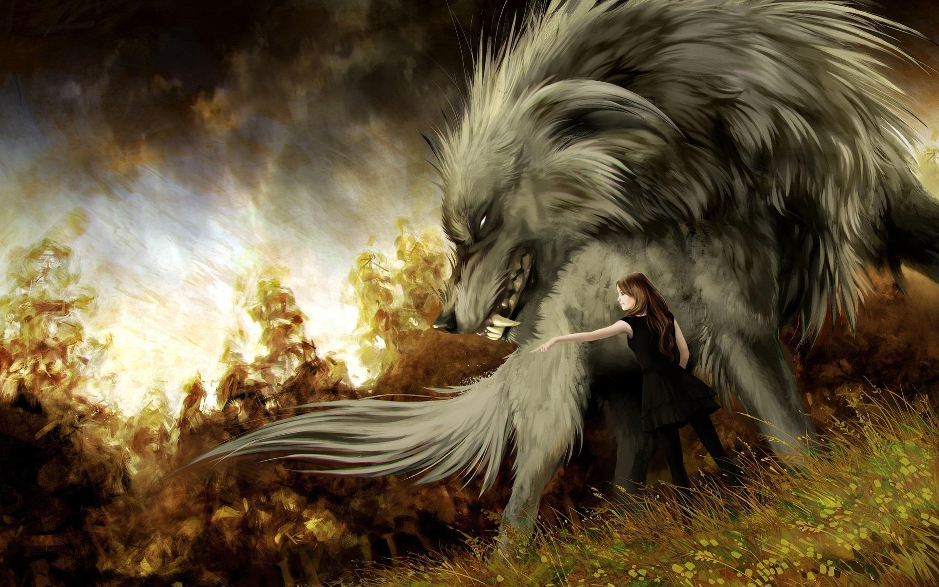 Wallpaper Big wolf, girl, art picture 1920x1200 HD Picture, Image