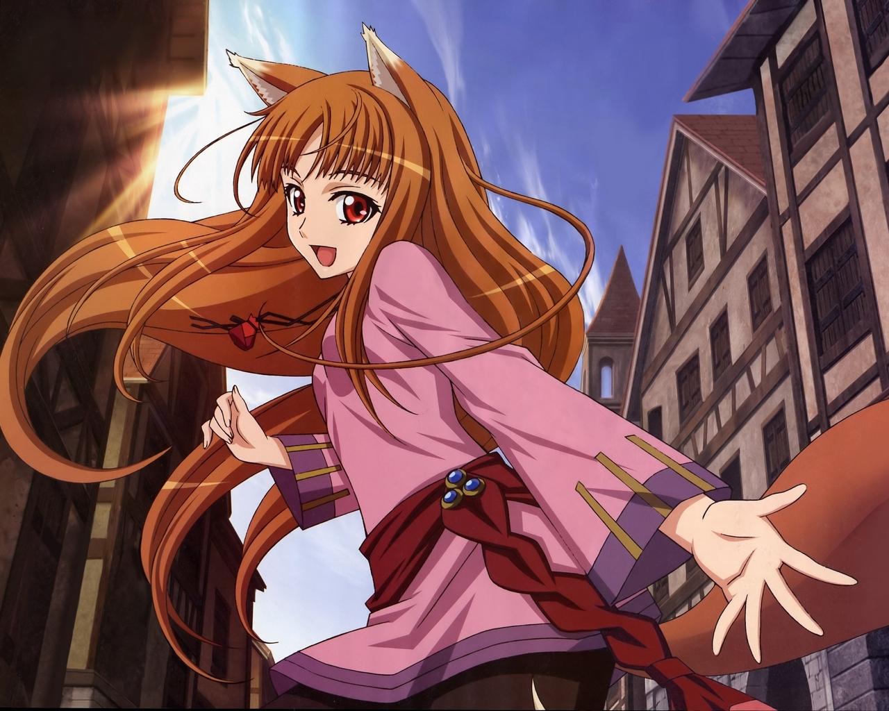 Download Wallpaper 1280x1024 Holo Spice And Wolf, Girl, Fun, Smile