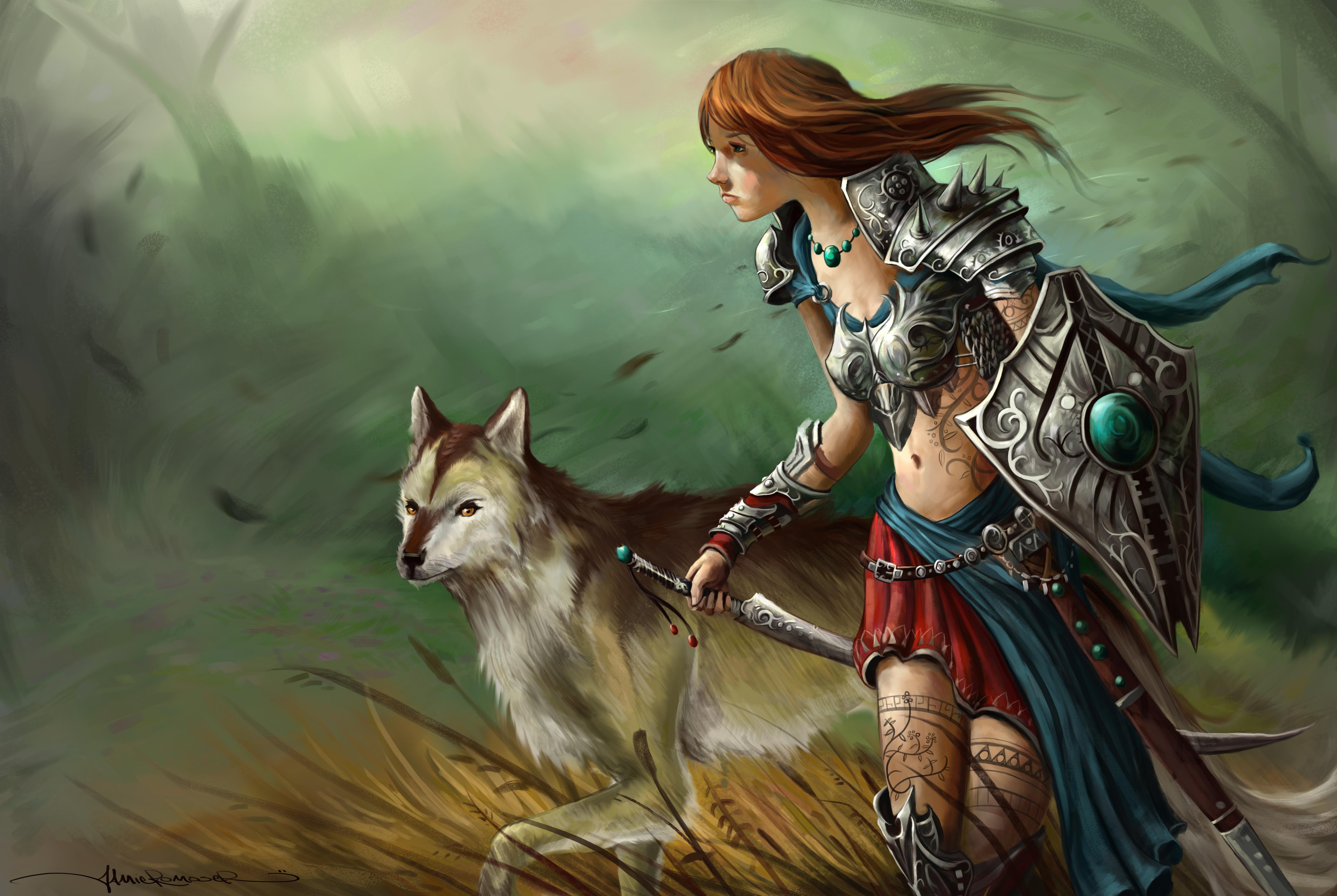Download Wallpaper Warrior, Illustration, Fantasy, Female, Warrior