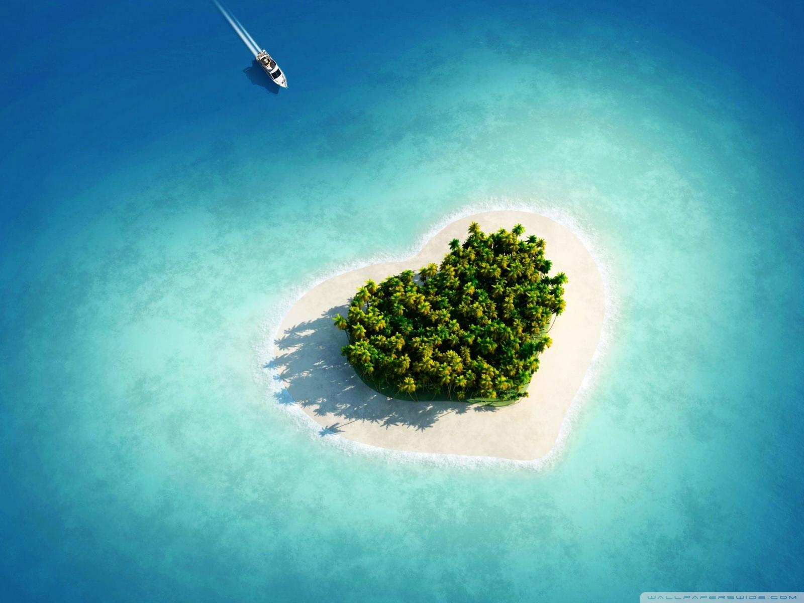 Aerial View Of Heart Shaped Tropical Island ❤ 4K HD Desktop