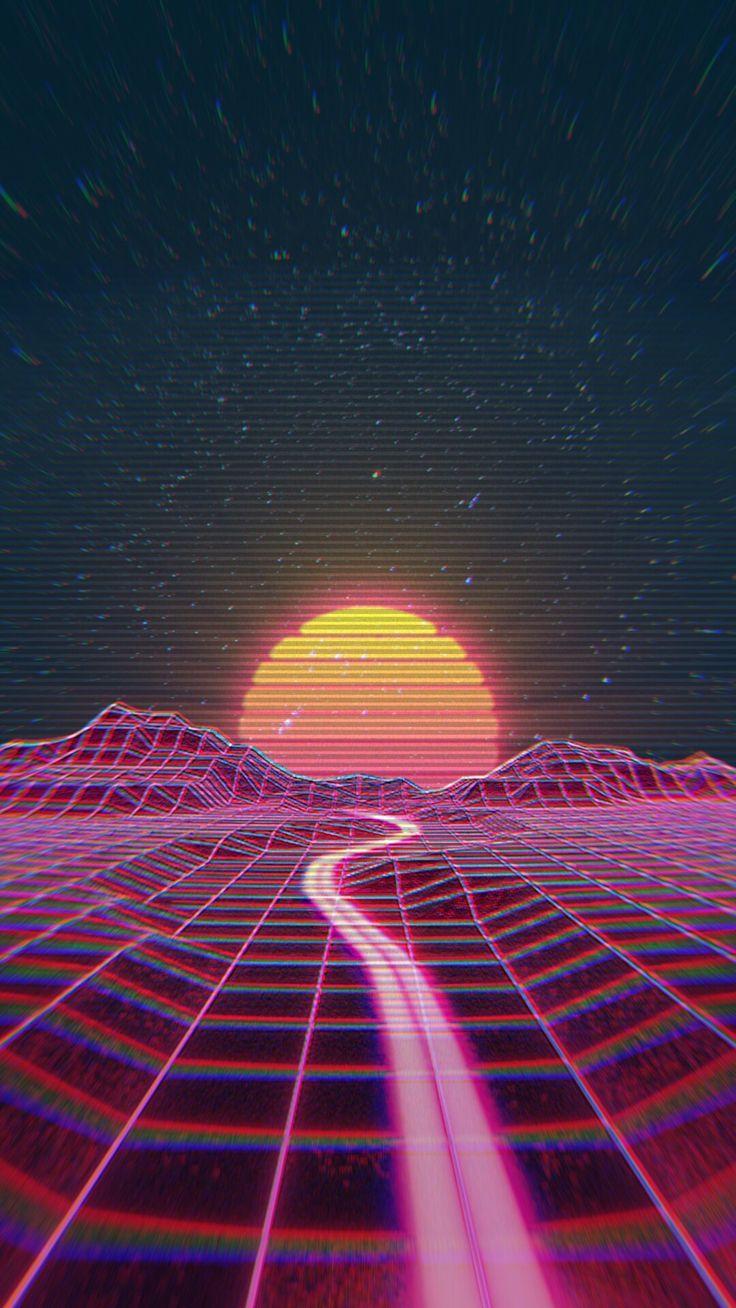 Retro wave synth wave. Rainbow Synthwave. iPhone wallpaper