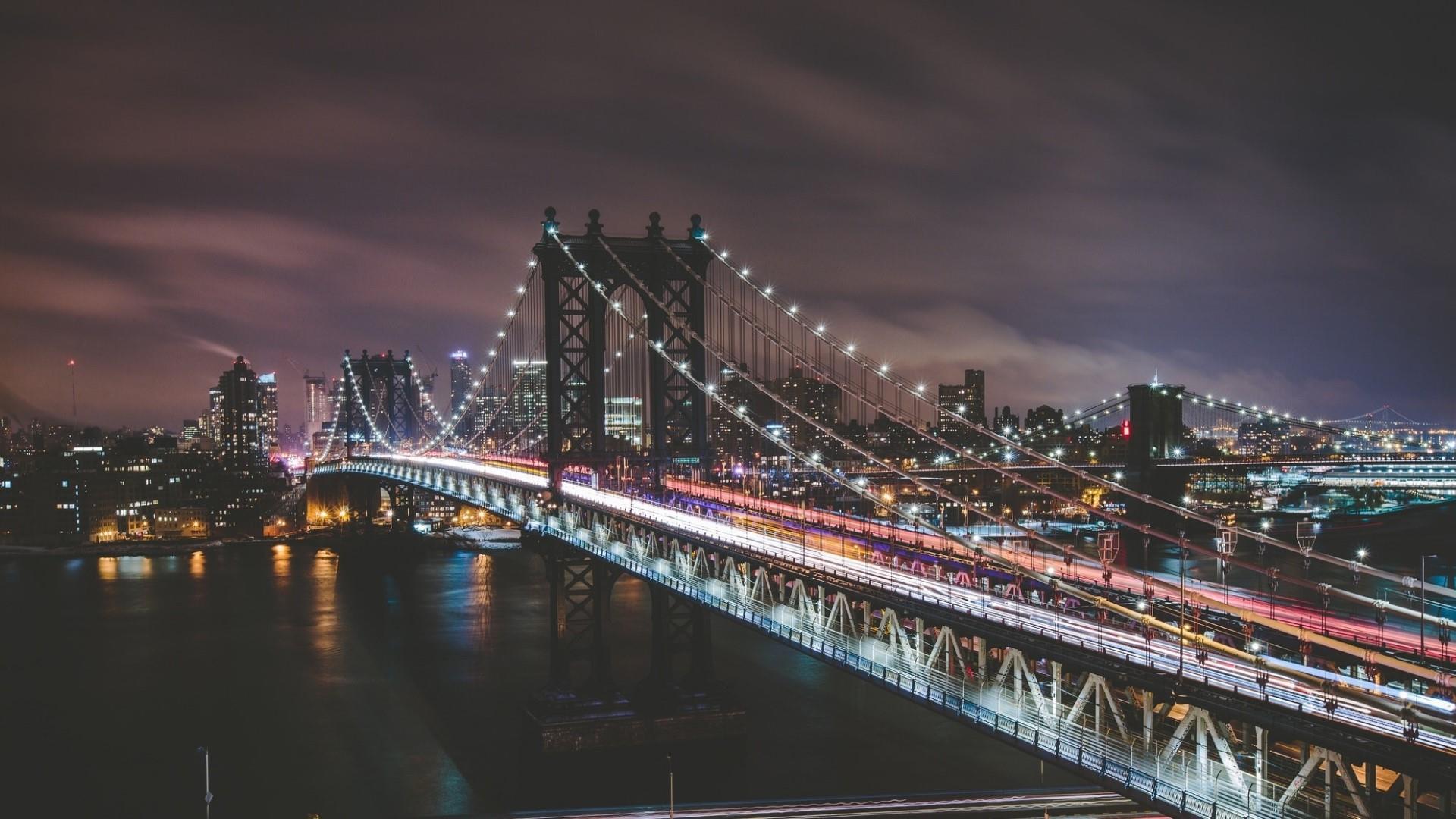 Manhattan Bridge At Night HD Wallpaper. Wallpaper Studio 10. Tens