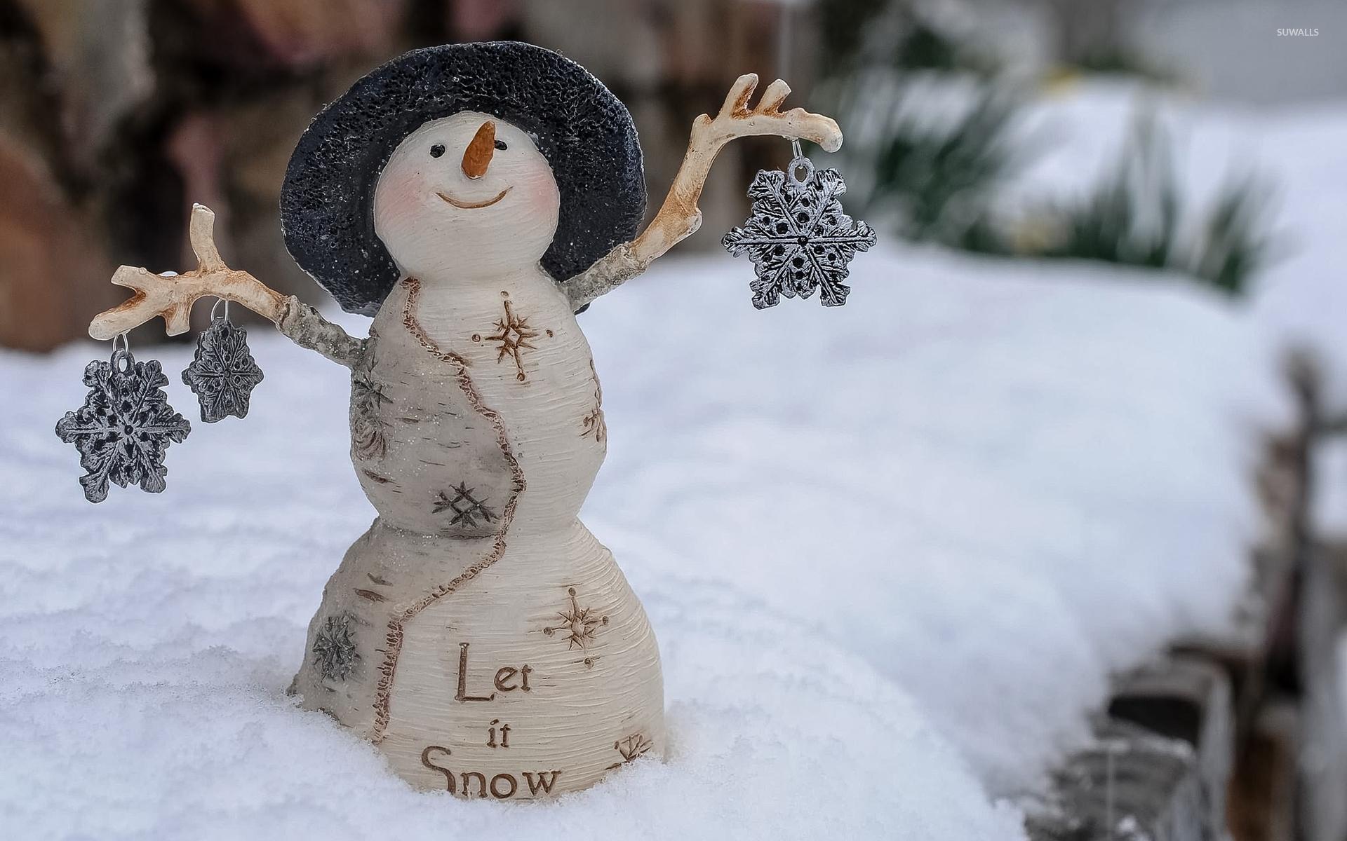 Let it snow snowman with silver snowflakes wallpaper