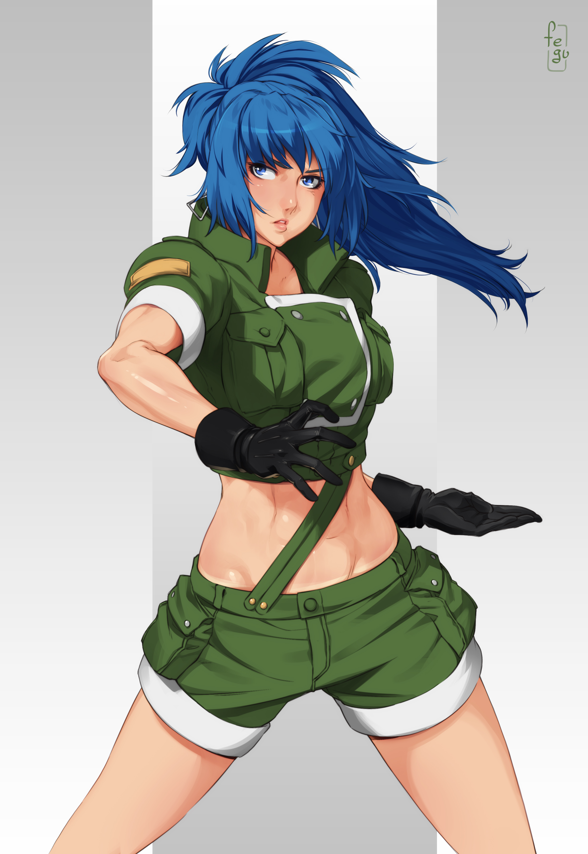 King of Fighters, #Leona Heidern, #feguimel, #blue hair, #blue eyes