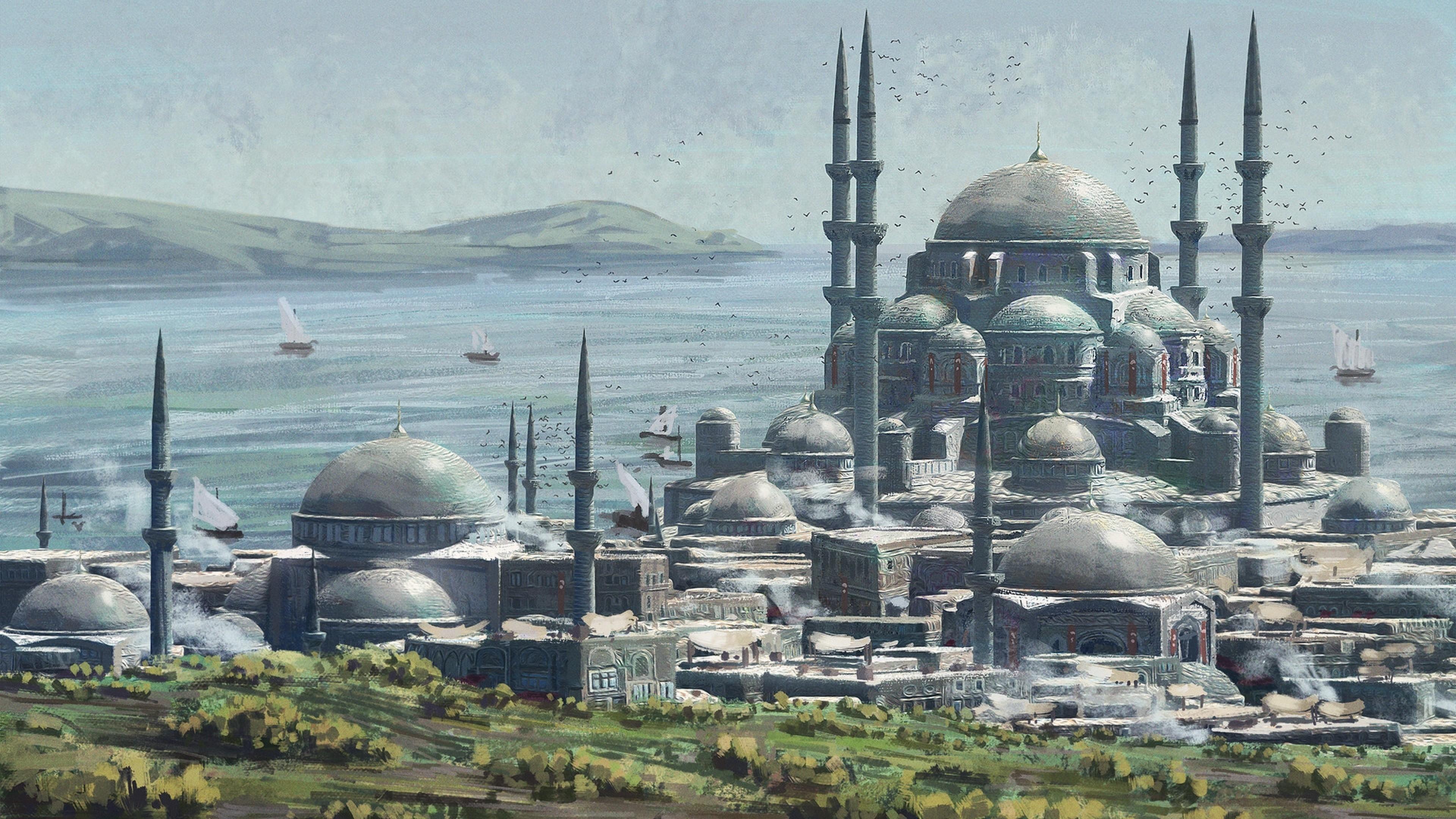 Download 3840x2160 Ottoman, Sea, Istanbul, Concept Art Wallpaper