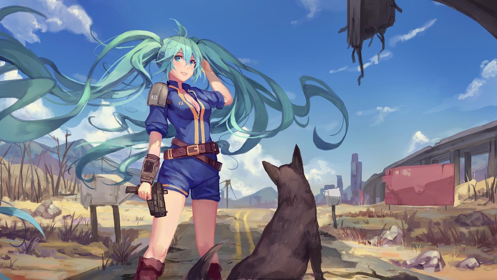 Fallout 4, Vocaloid, Hatsune Miku, Crossover, Dog, Anime