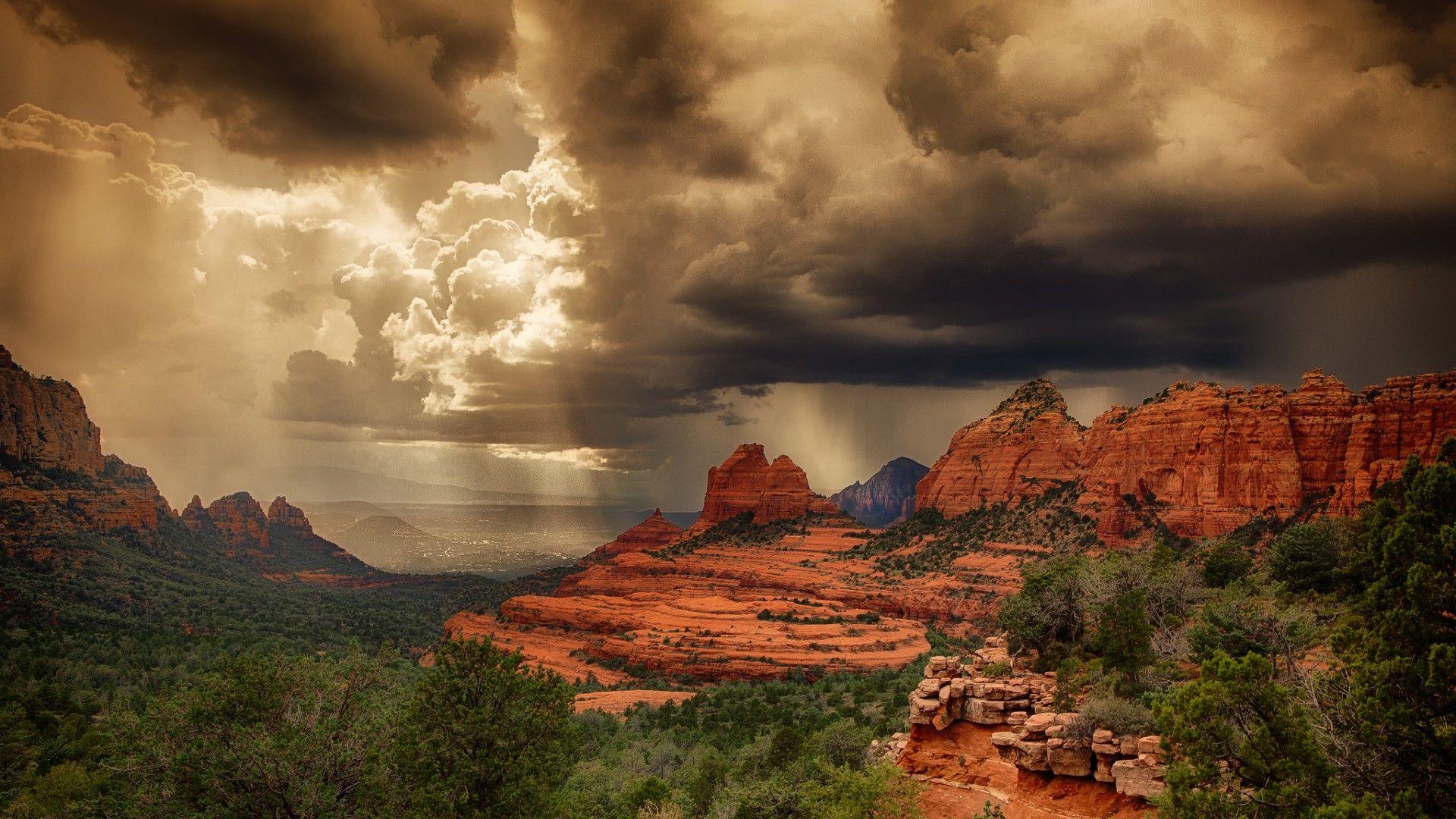 Wallpaper storm, arizona, USA, Rock, summer, desert, light, Sedona