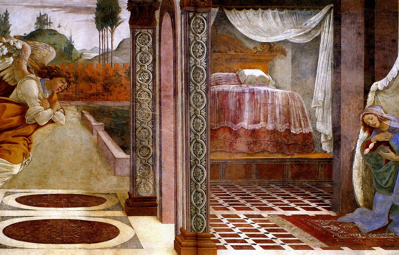 Wallpaper angel, picture, religion, mythology, Sandro Botticelli