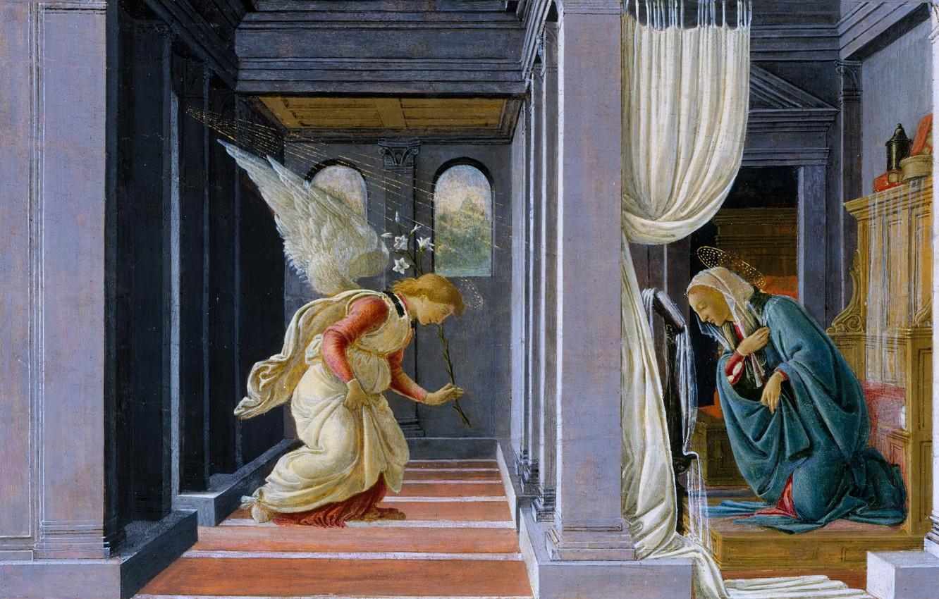Wallpaper picture, mythology, Sandro Botticelli, The Annunciation