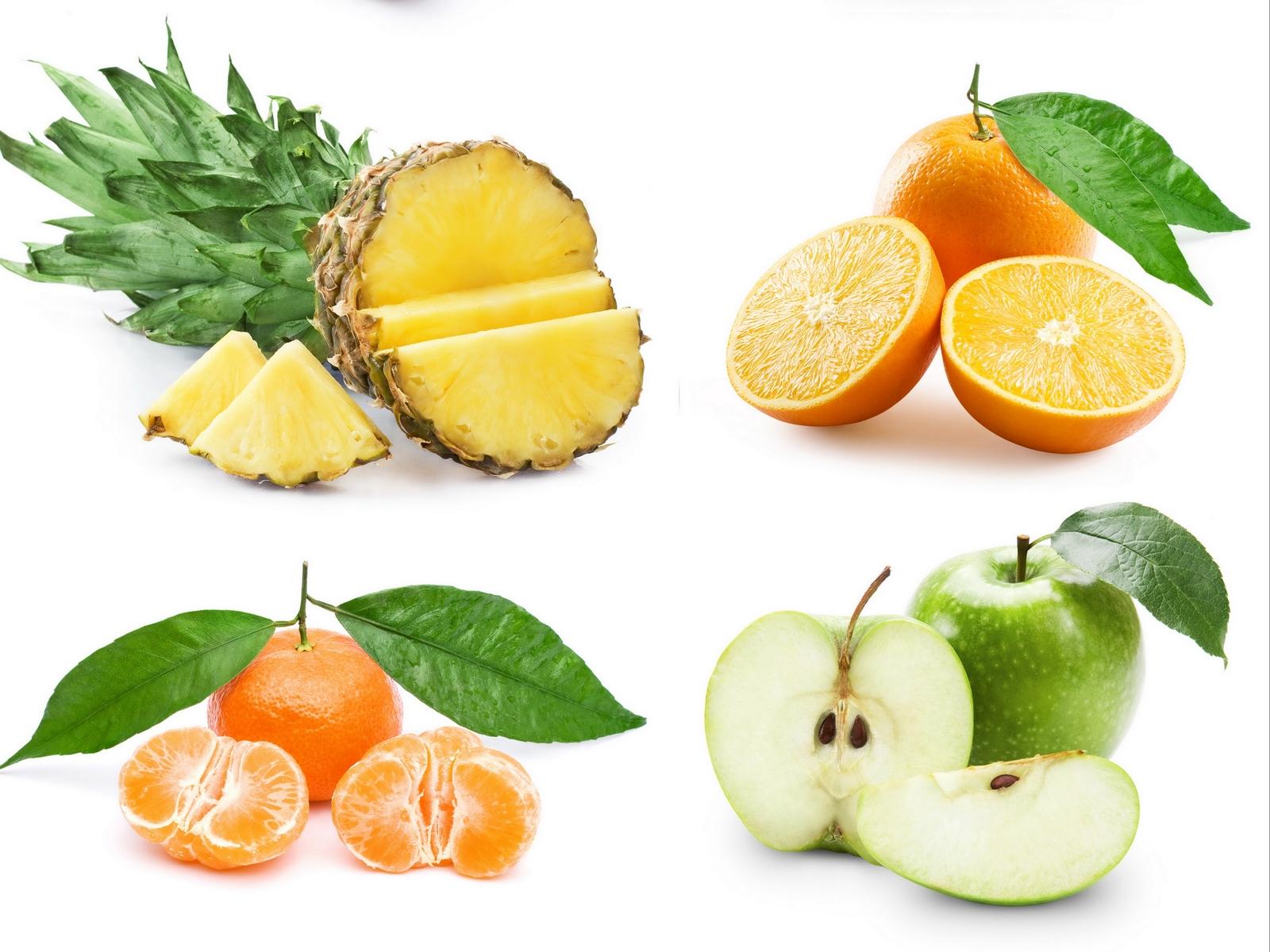 Download wallpaper 1600x1200 fruit, pineapple, apple, orange