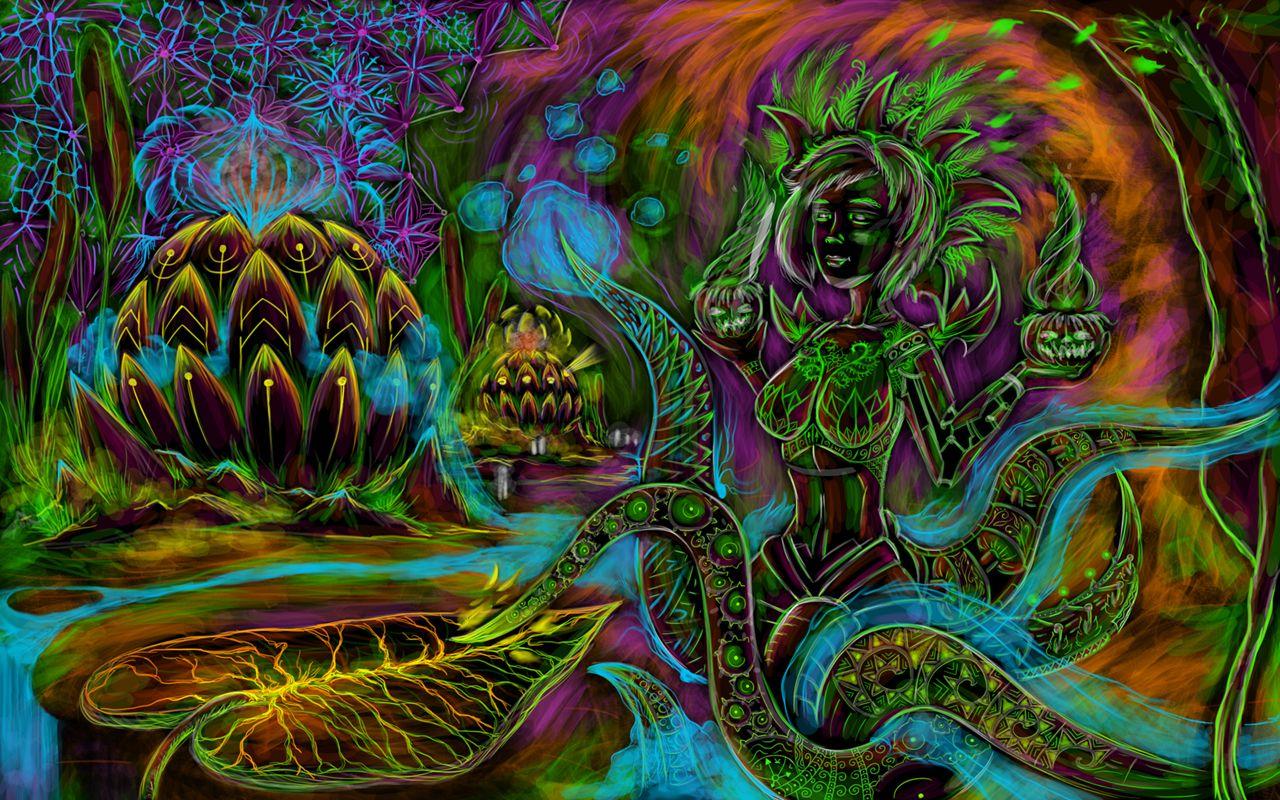 Cyber octopus psychedelic art wallpaper