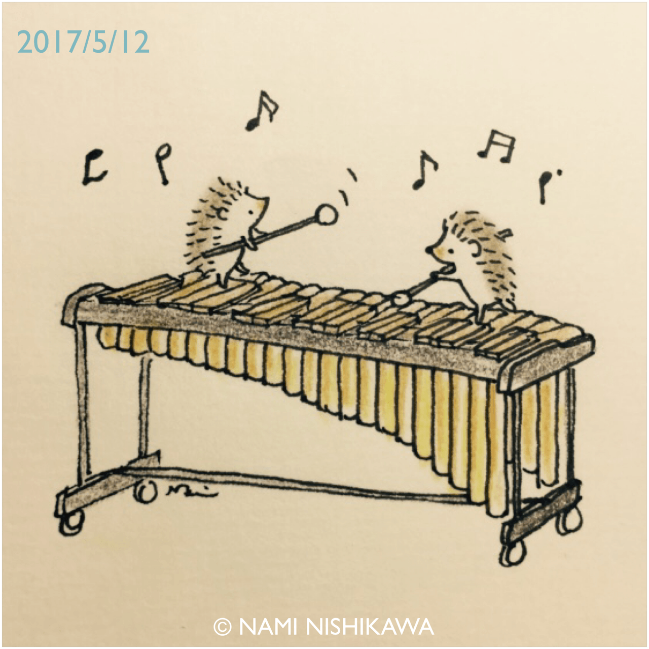 マリンバ marimba. cute hedgehog. Hedgehog drawing