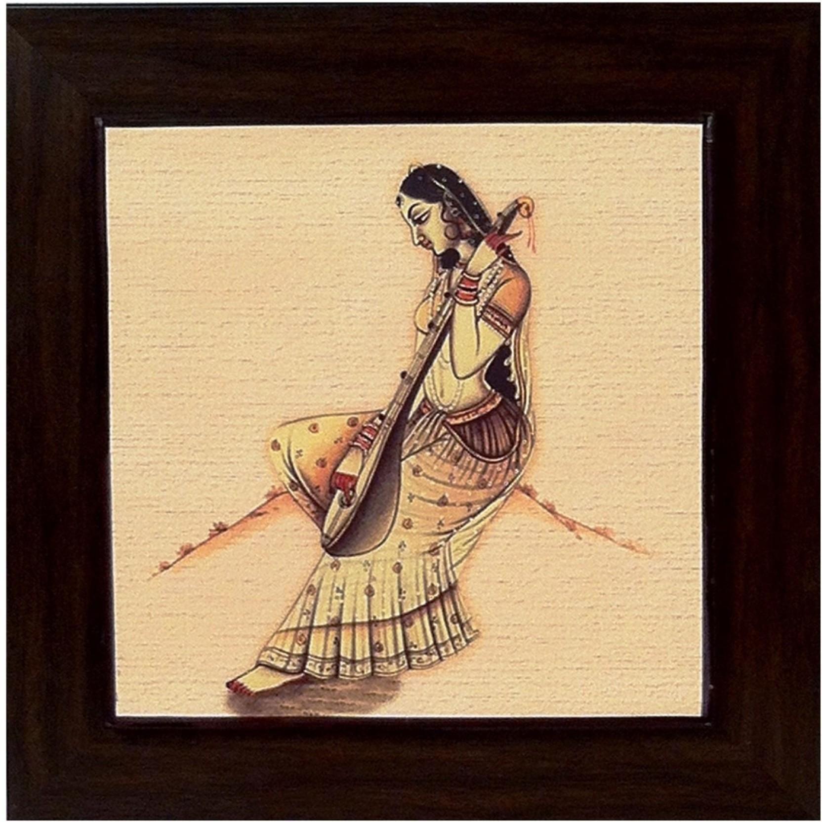 Athah Frameless Poster authentic picture of lady playiing Sitar