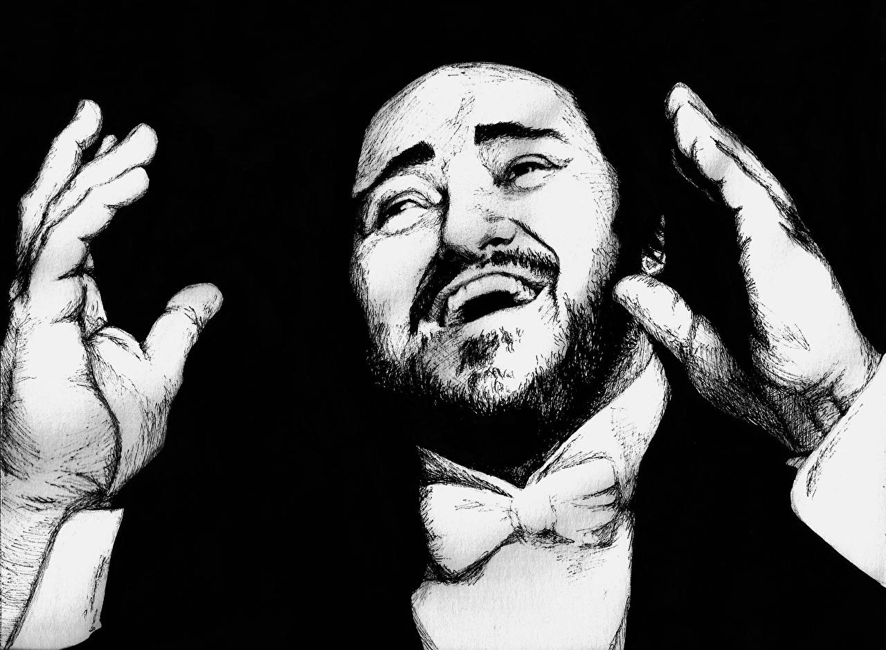 Wallpaper Luciano Pavarotti Men Music Black and white Painting Art