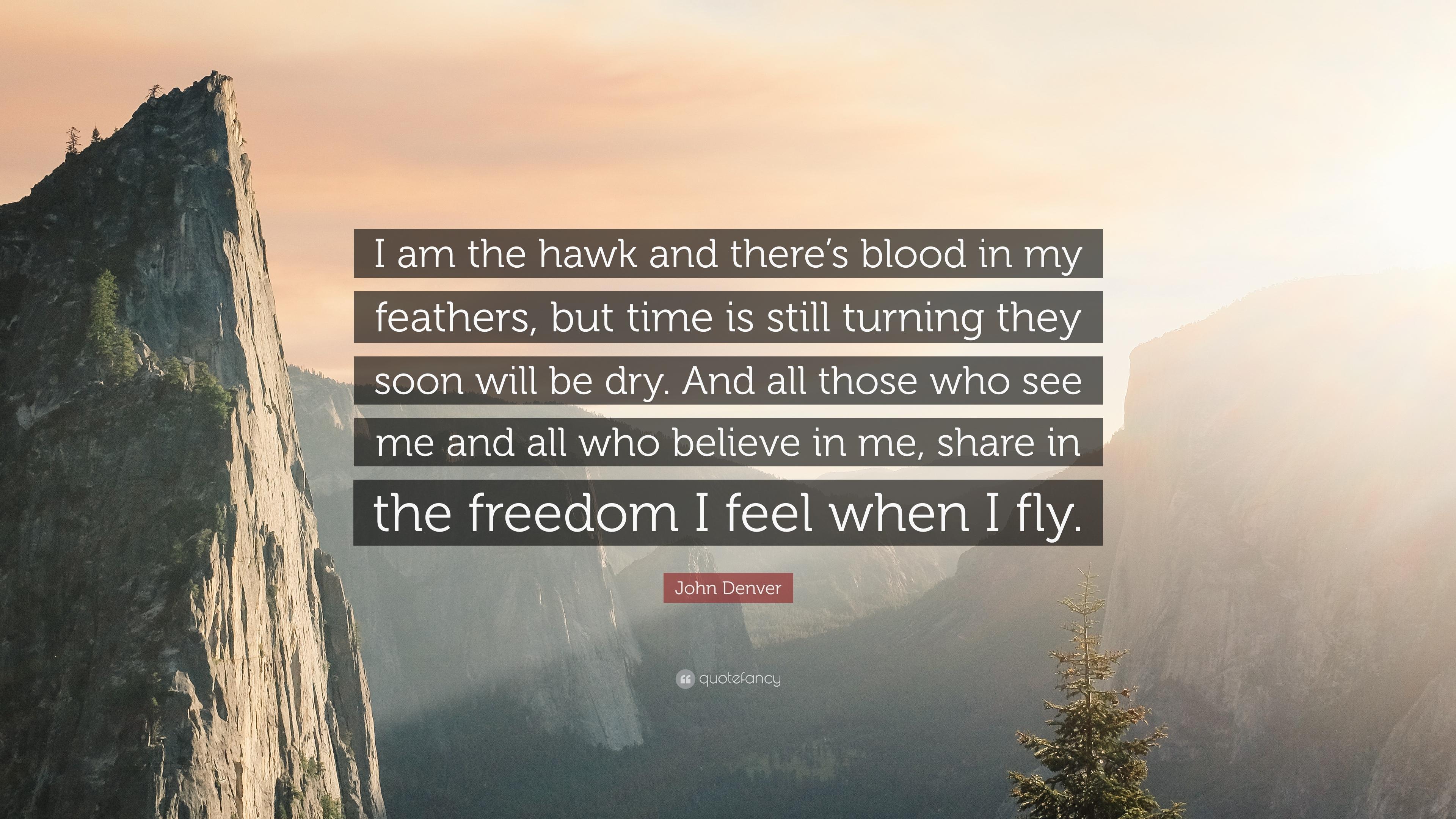 John Denver Quote: “I am the hawk and there's blood in my feathers
