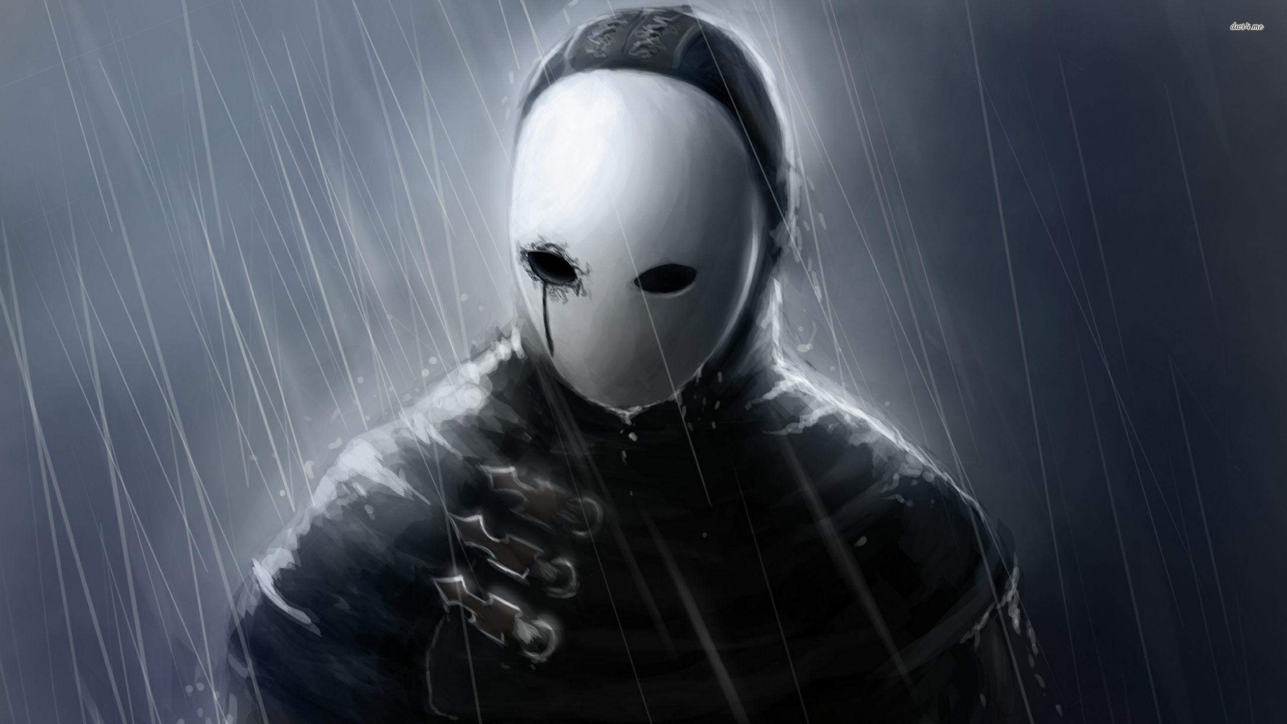 Man with mask in the rain in Dark Souls II wallpaper