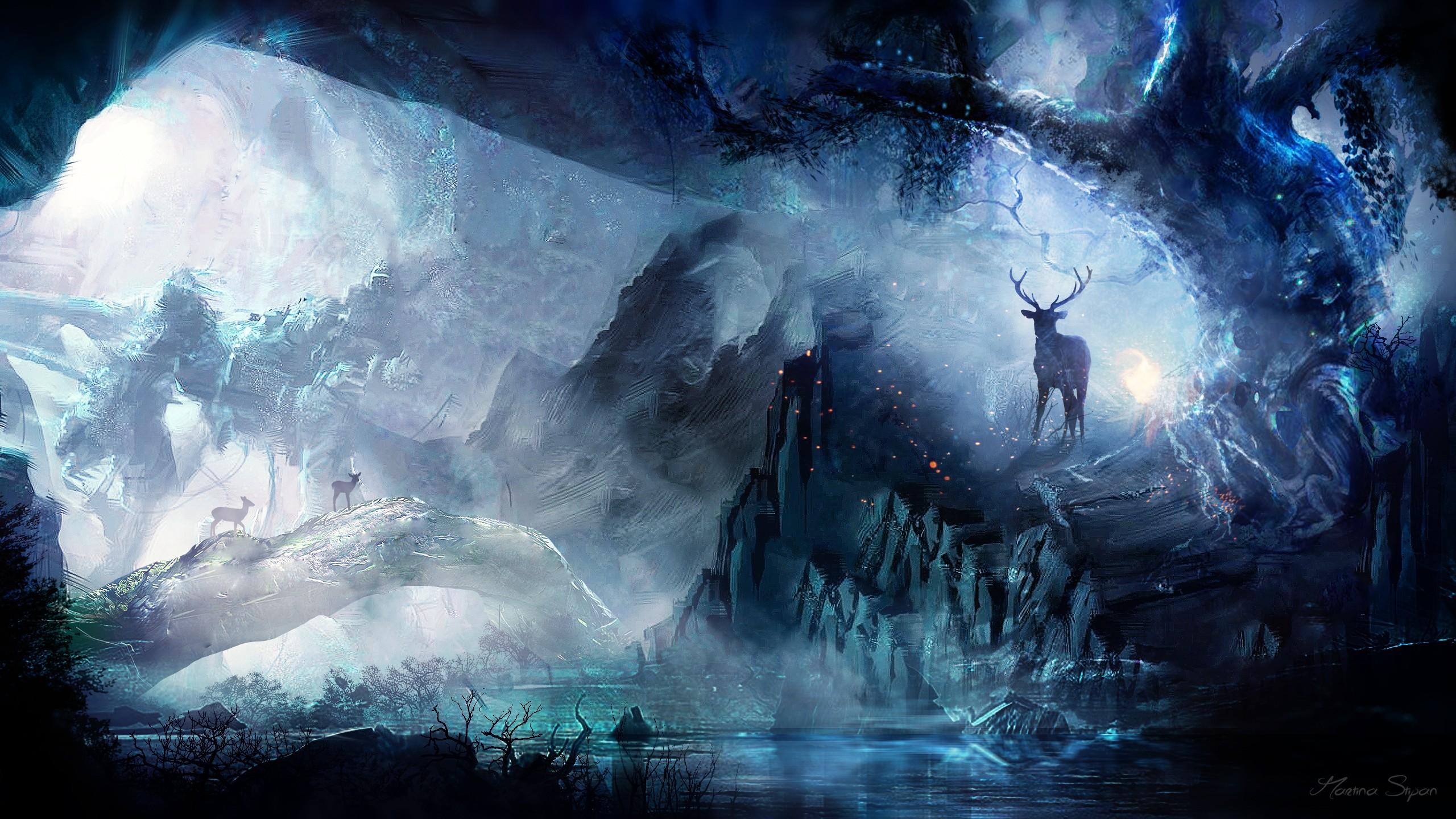 Download 2560x1440 Wallpaper Painter, Ice Cave, Ice, Mystery