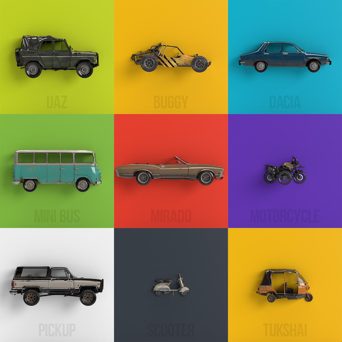 Vehicles of PUBG 3D Wallpaper / Fanart