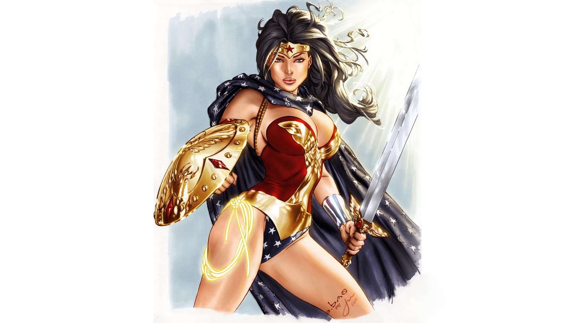 women, DC Comics, comics, models, superheroes, illustrations, amazon, heroine, Wonder Woman, Penichet, sword and shield wallpaper