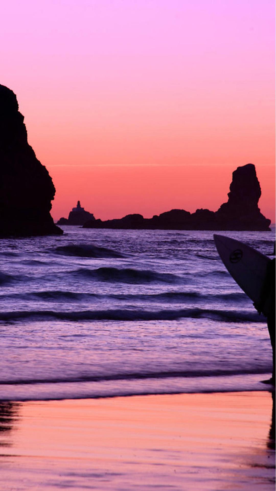 Surfer at Sunset, Cannon Beach, Oregon Android wallpaper HD wallpaper