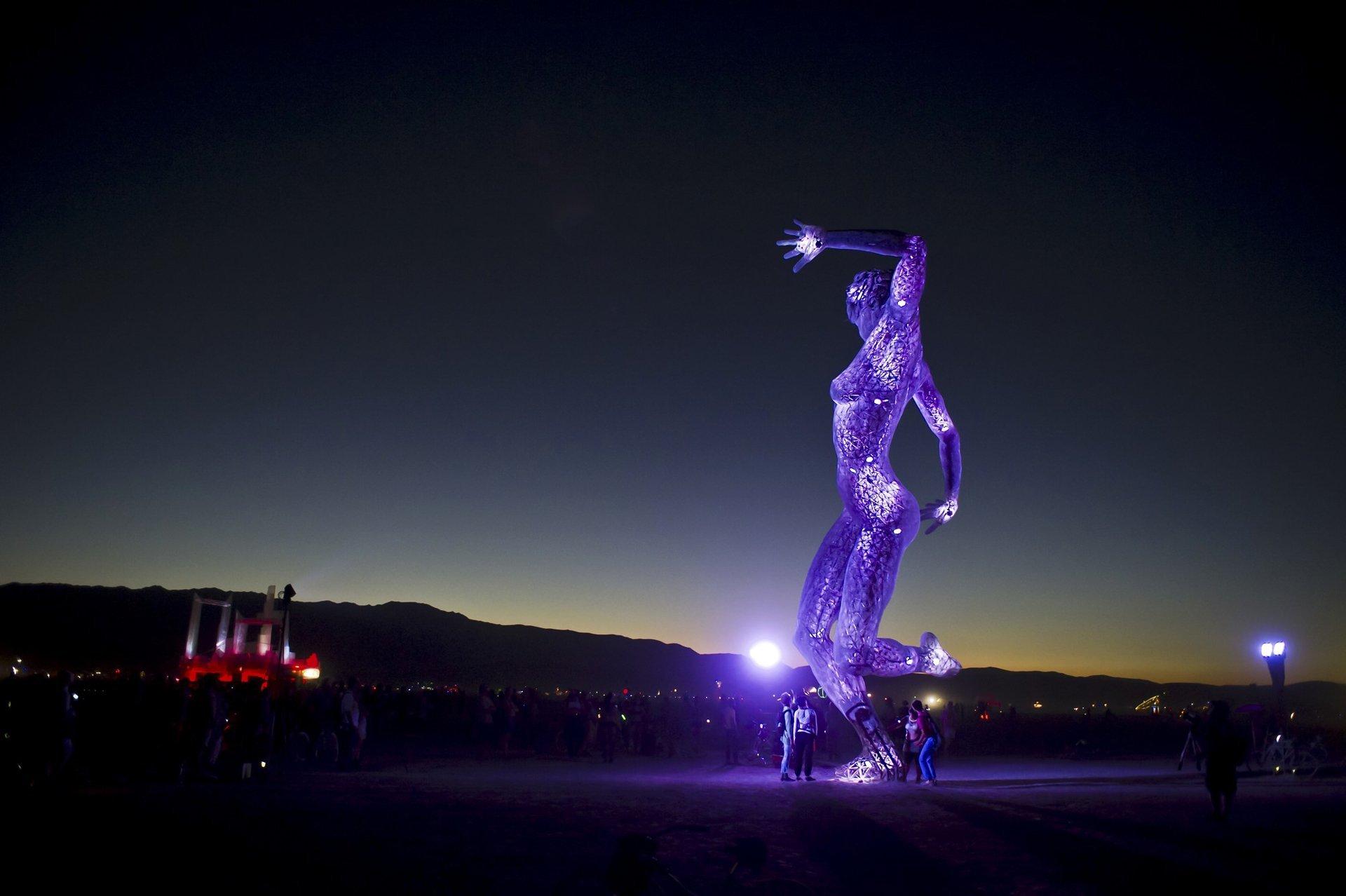Burning Man Nevada United States Art People Mountain Night The Lady