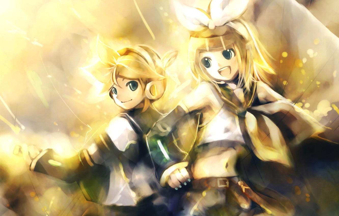 Wallpaper girl, headphones, guy, vocaloid, bow, kagamine rin, Vocaloid, kagamine len, clips image for desktop, section прочее