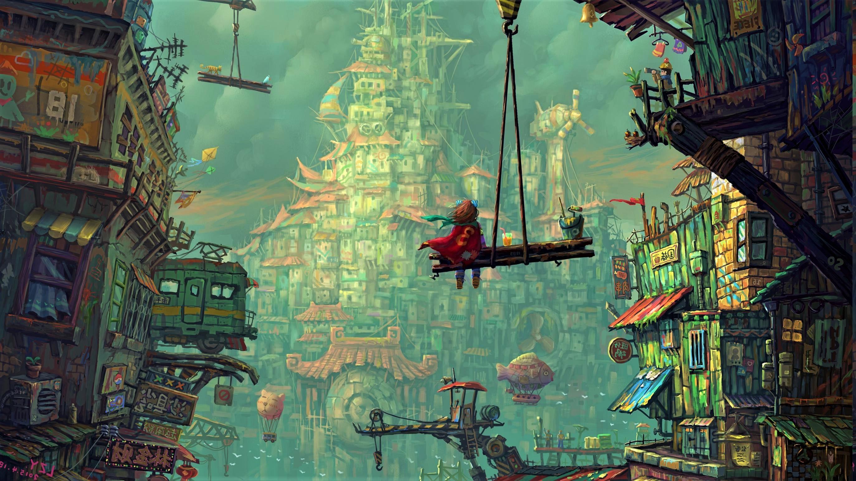 Colorful Fantasy City, HD Artist, 4k Wallpaper, Image, Background