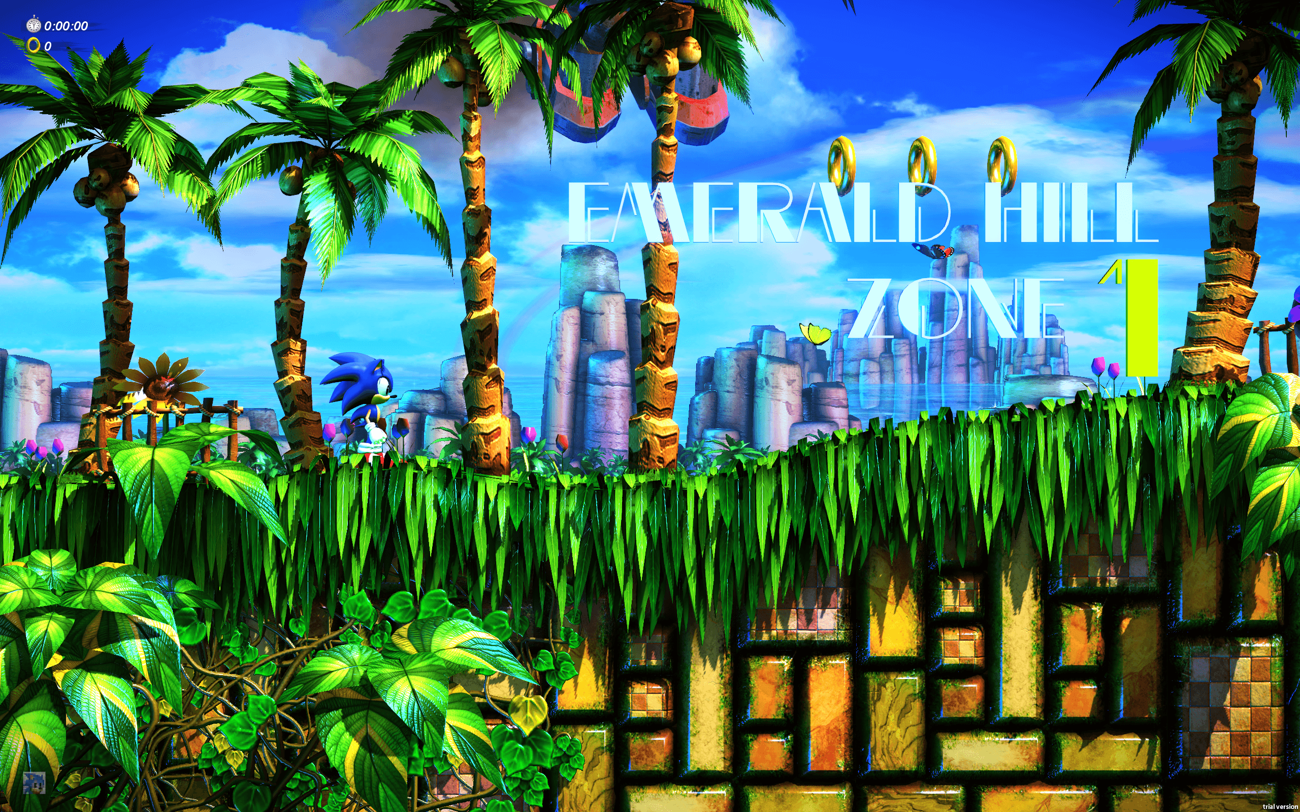 Download Green Hill Zone With Coconut Trees Wallpaper