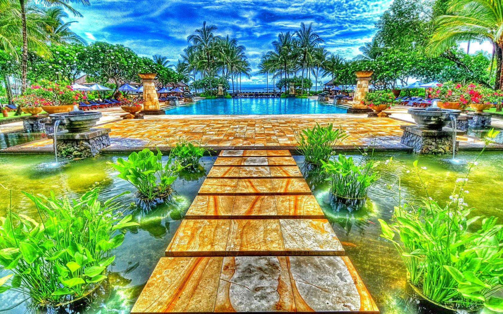 Natural Force: Paradise Pool Nature Colorful Refreshing Blue Sky