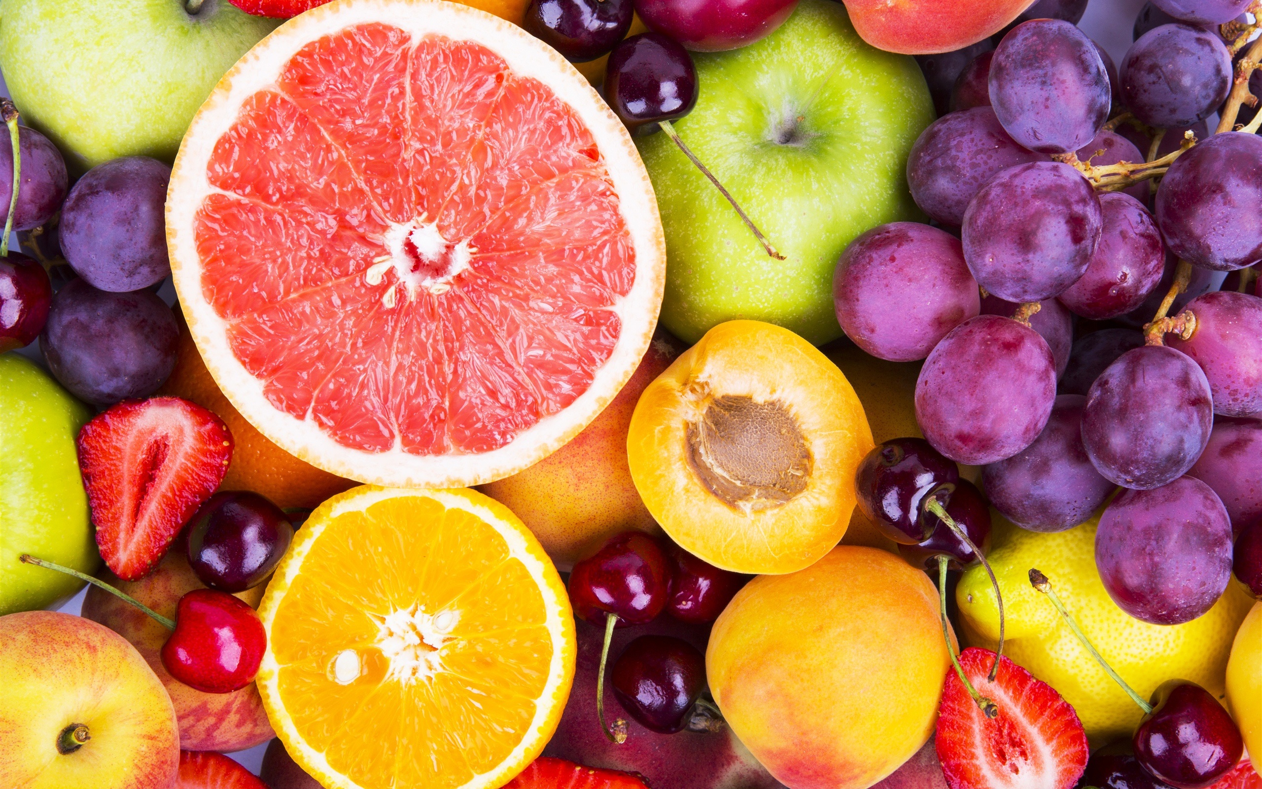 Wallpaper Colorful fruits, berries, oranges, grapes, grapefruit