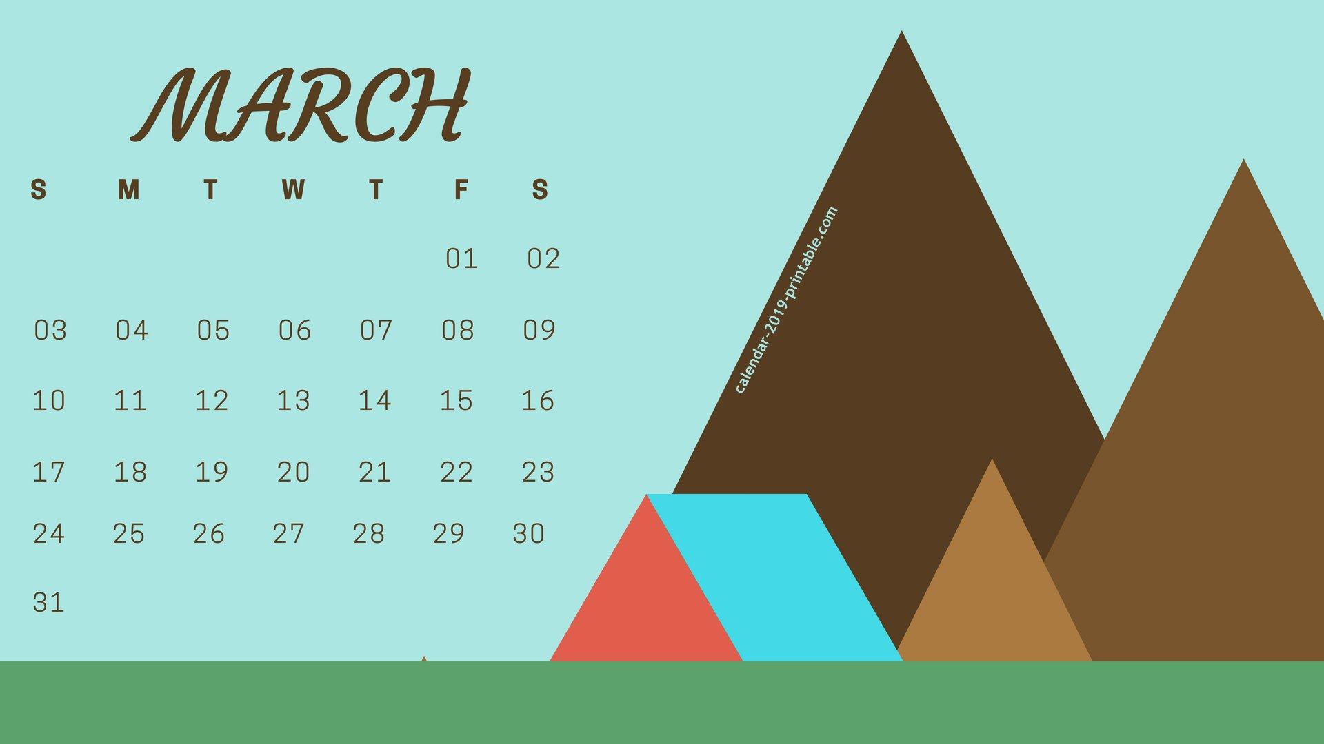 March 2019 Desktop Calendar Wallpaper