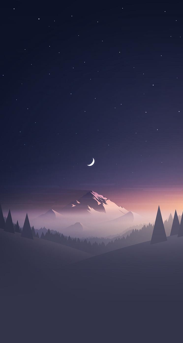 Stars And Moon Winter Mountain Landscape iPhone se Wallpaper