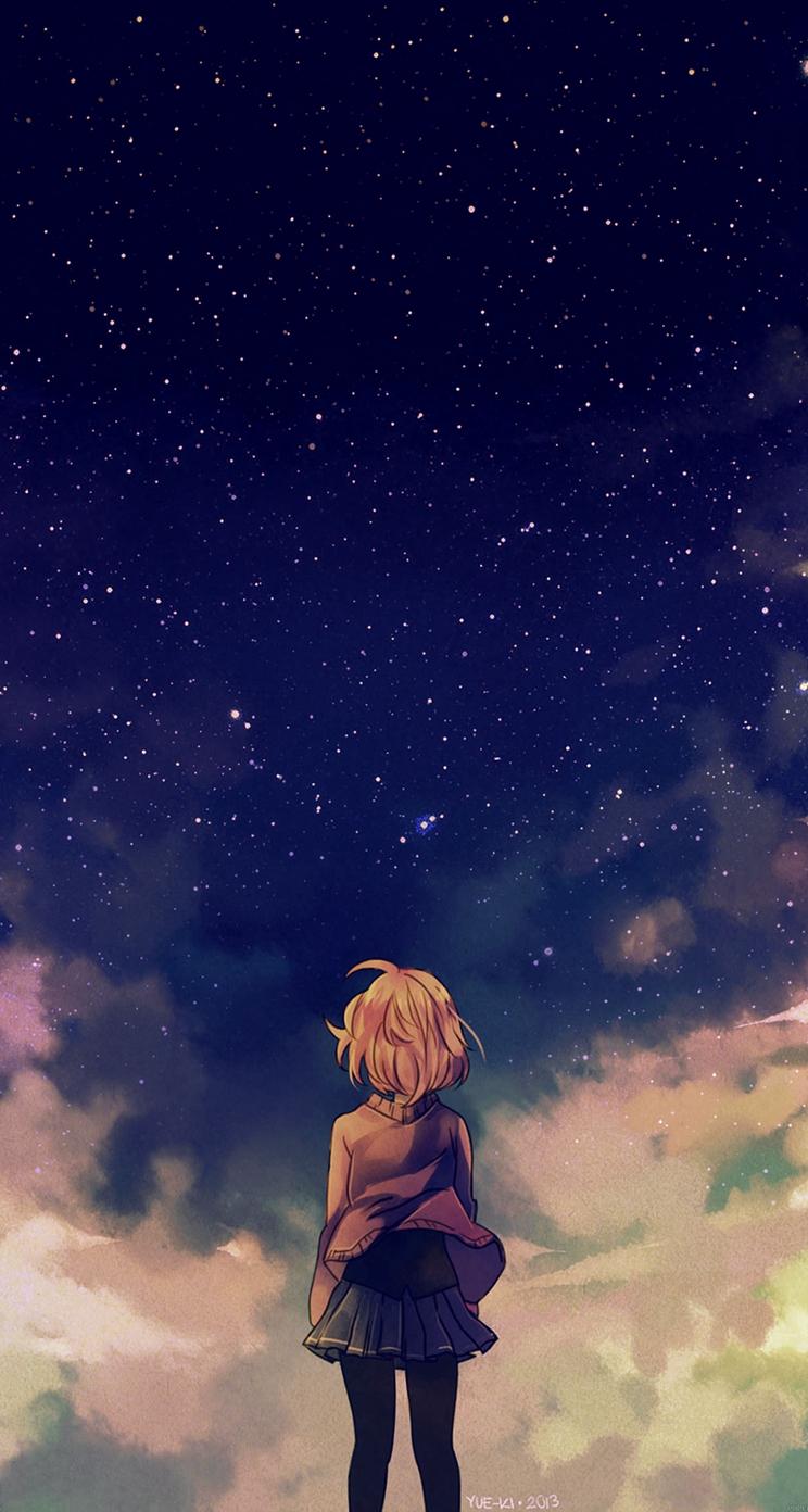 Starry Space Illust Anime Girl iPhone se Wallpaper Download. iPhone