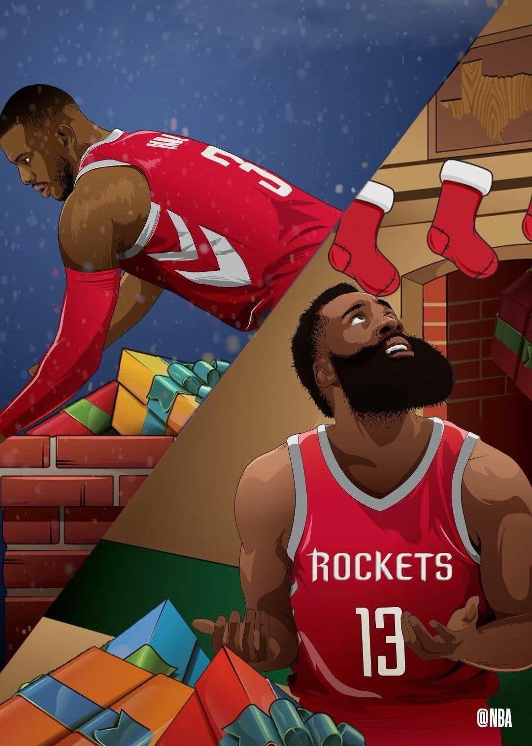 Chris Paul and James Harden Houston Rockets Christmas edit