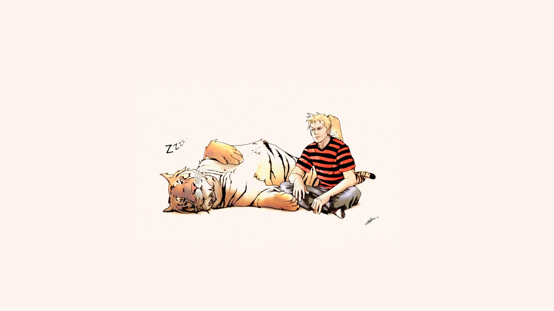 A Boy and His Tiger HD Wallpaper