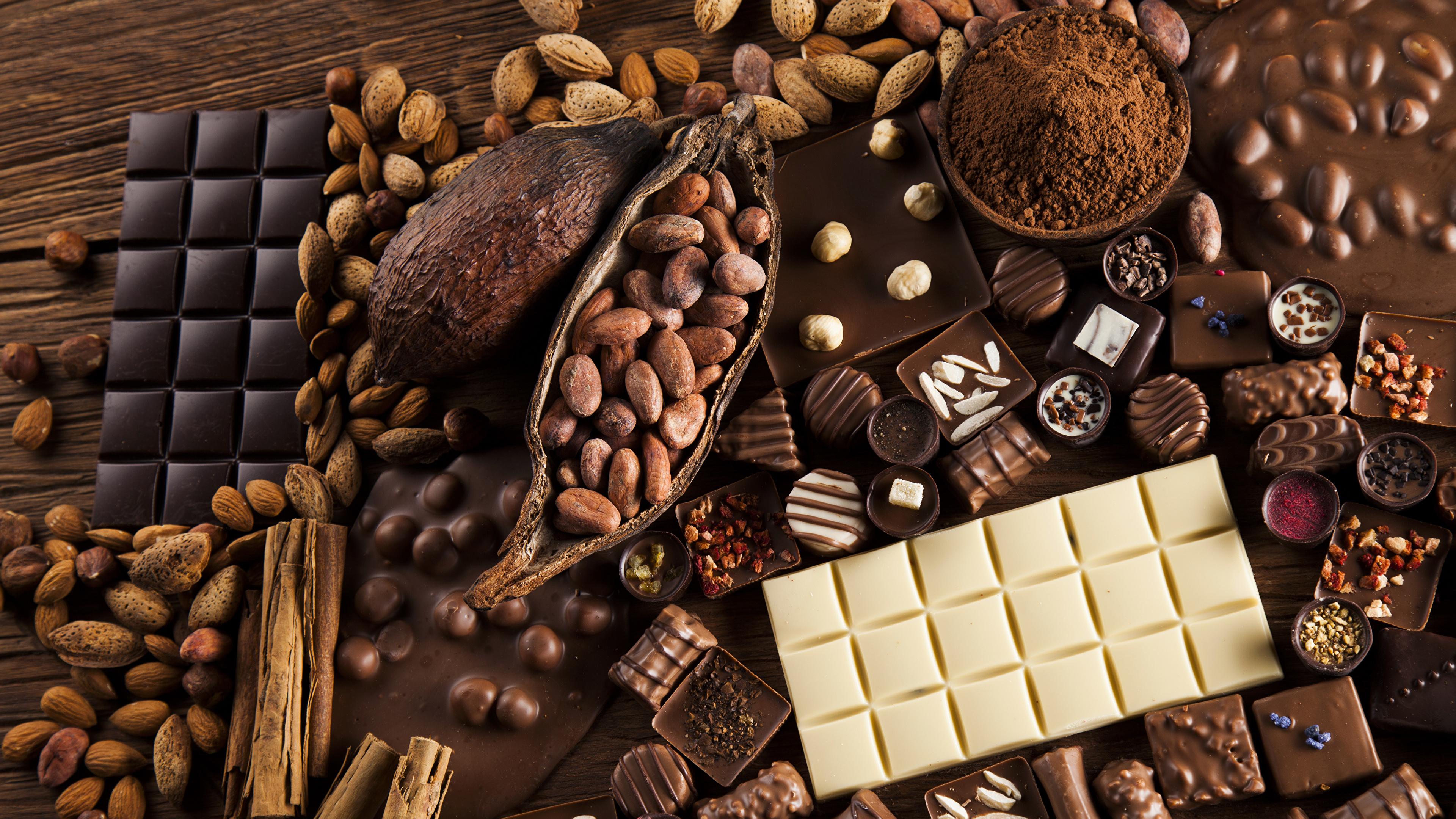Picture Chocolate Candy Cocoa solids Food Nuts Sweets 3840x2160