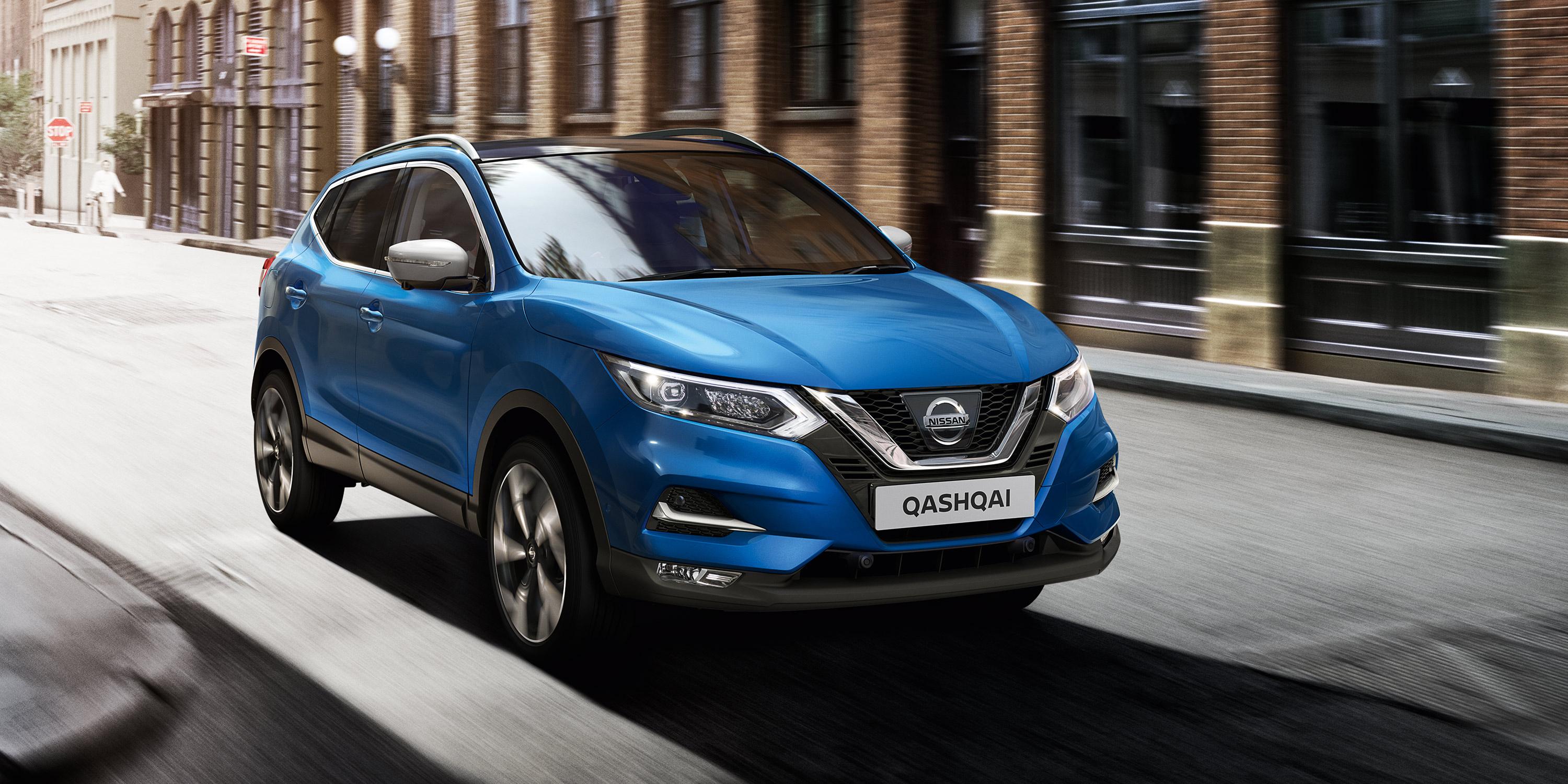 Nissan Qashqai front side view on road in city 1080p HD desktop