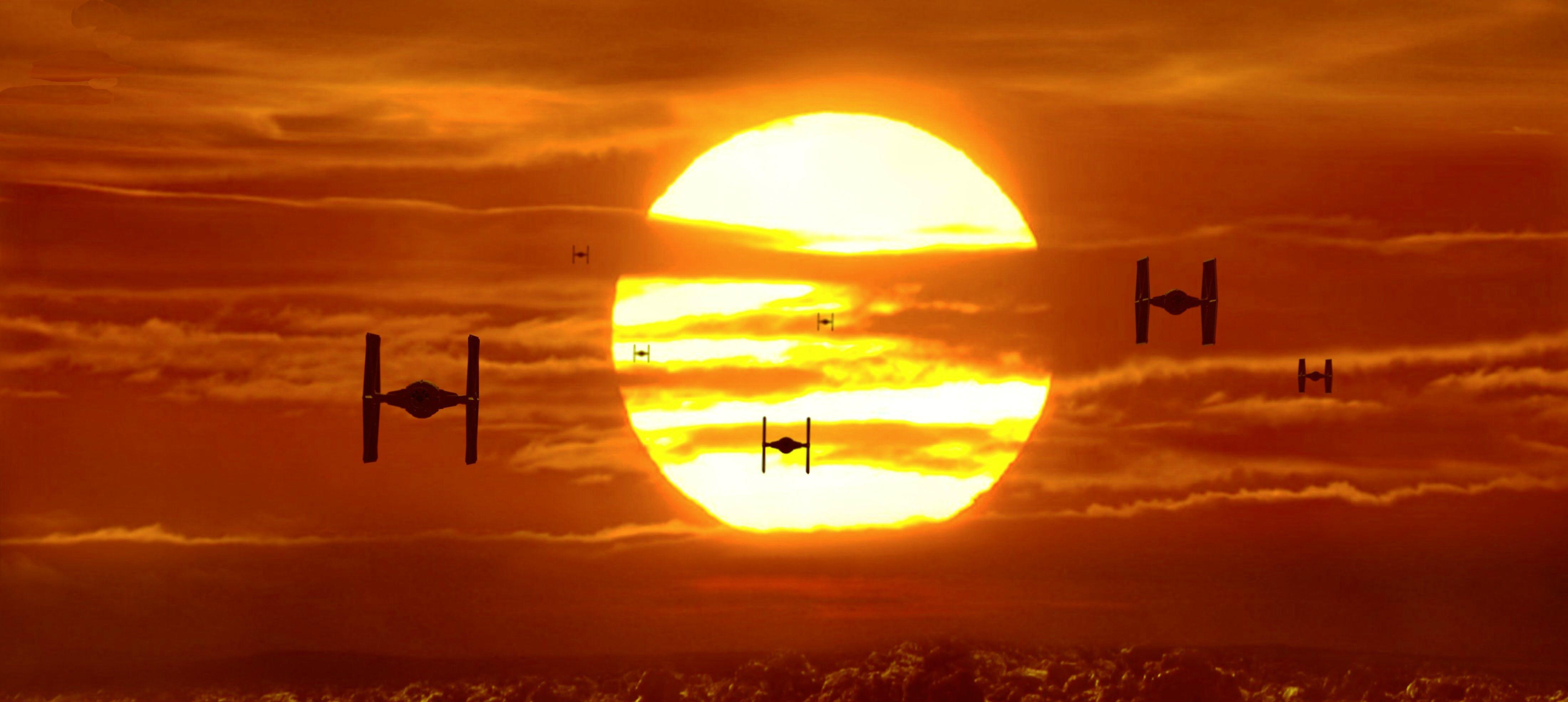 Star Wars TIE Fighter sunset 4k wide wallpaper