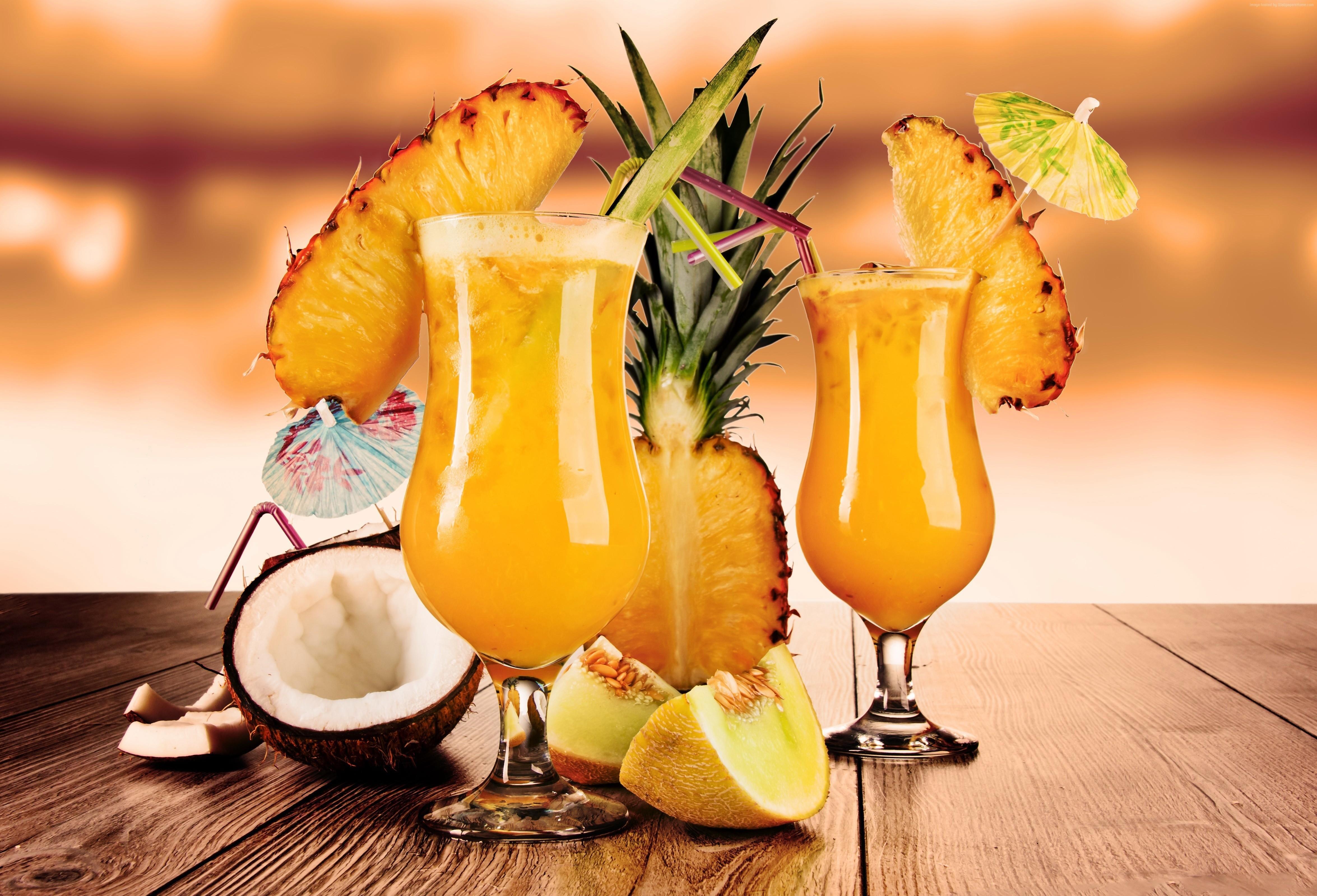 Cocktail Fruit Juice Pineapple Coconut Melon 4K Food Wallpaper