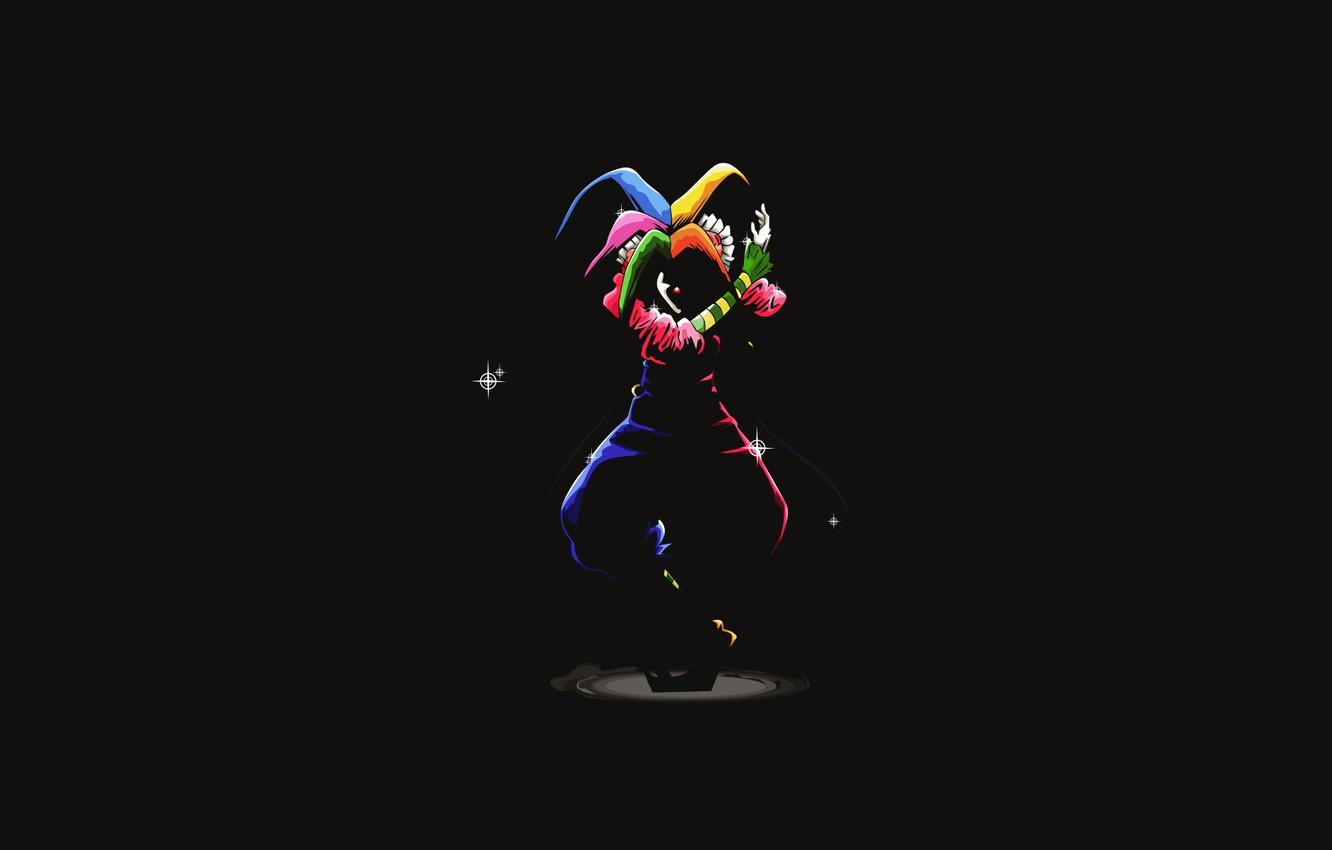 Wallpaper minimalism, clown, black background, jester image