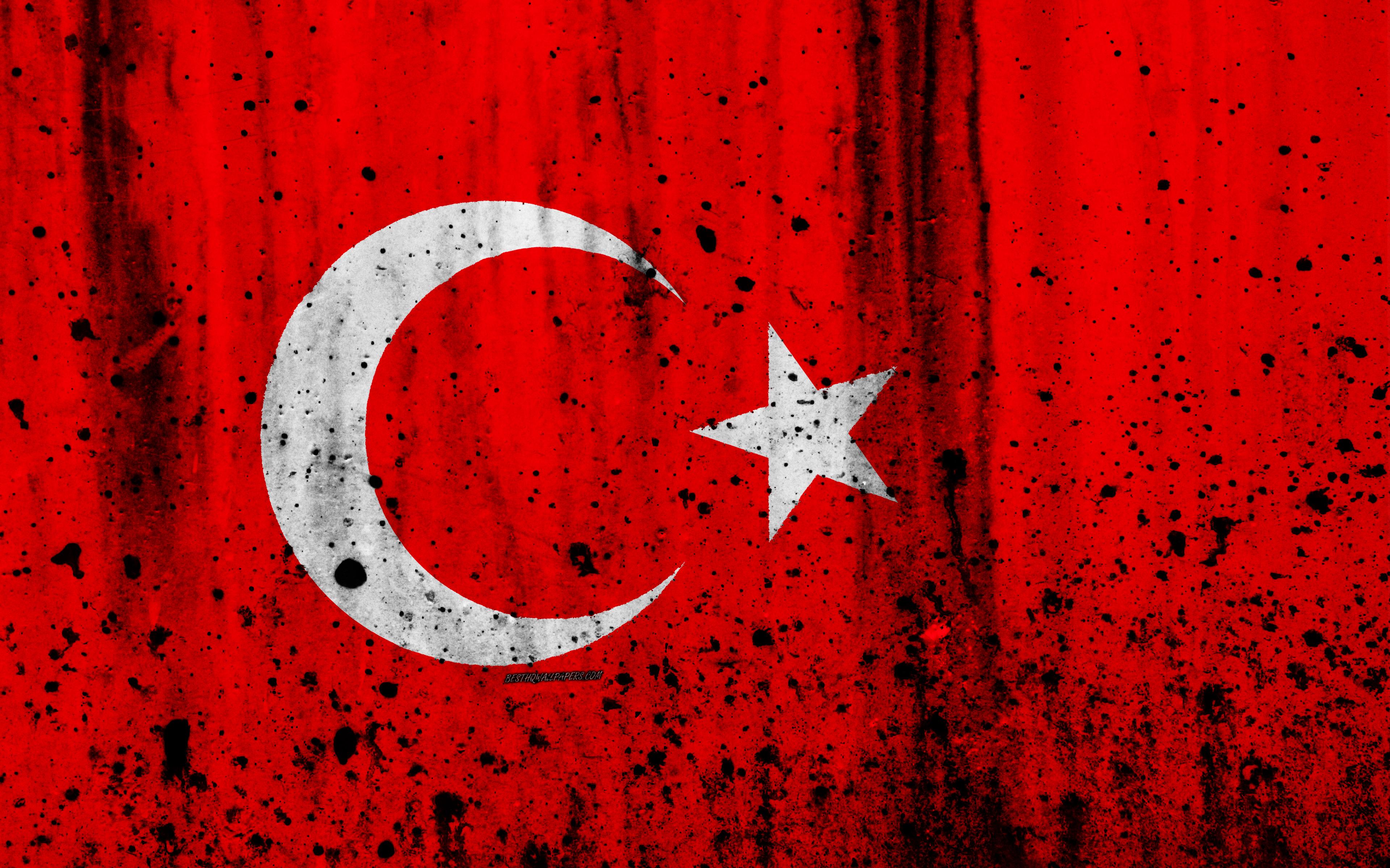 Download wallpaper Turkish flag, 4k, grunge, flag of Turkey, Europe