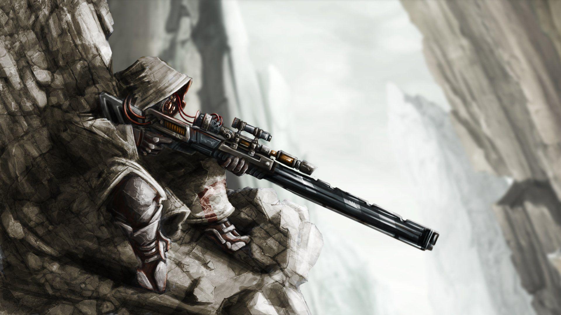 Sci Fi Warrior Sniper Mountain Wallpaper. SCI FI. Weapons
